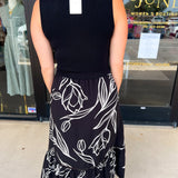 Black & White Abstract Floral Midi Dress-500 Midi-SKIES ARE BLUE-July & June Women's Fashion Boutique Located in San Antonio, Texas
