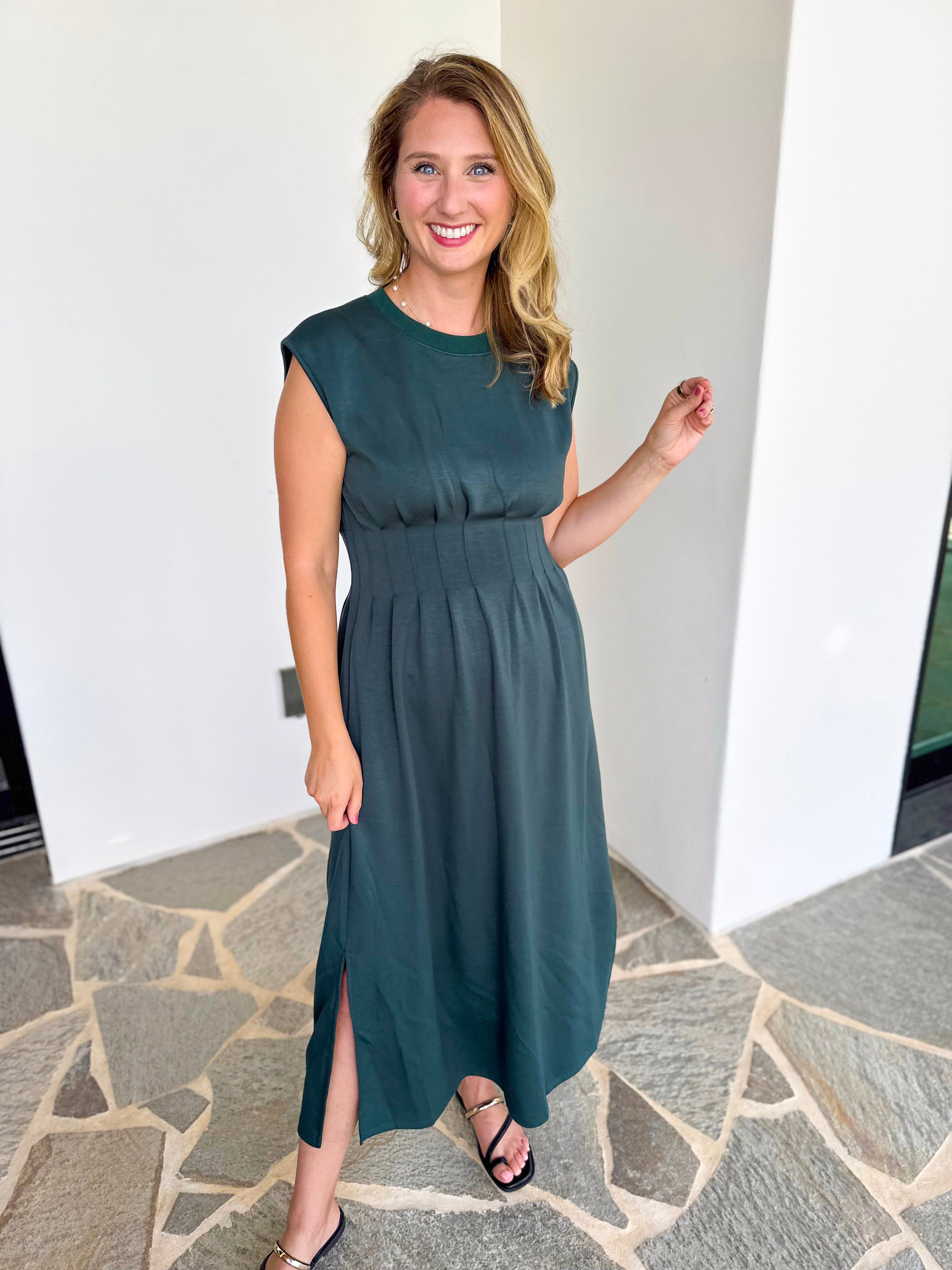 Polished Pin-Tuck Midi Dress