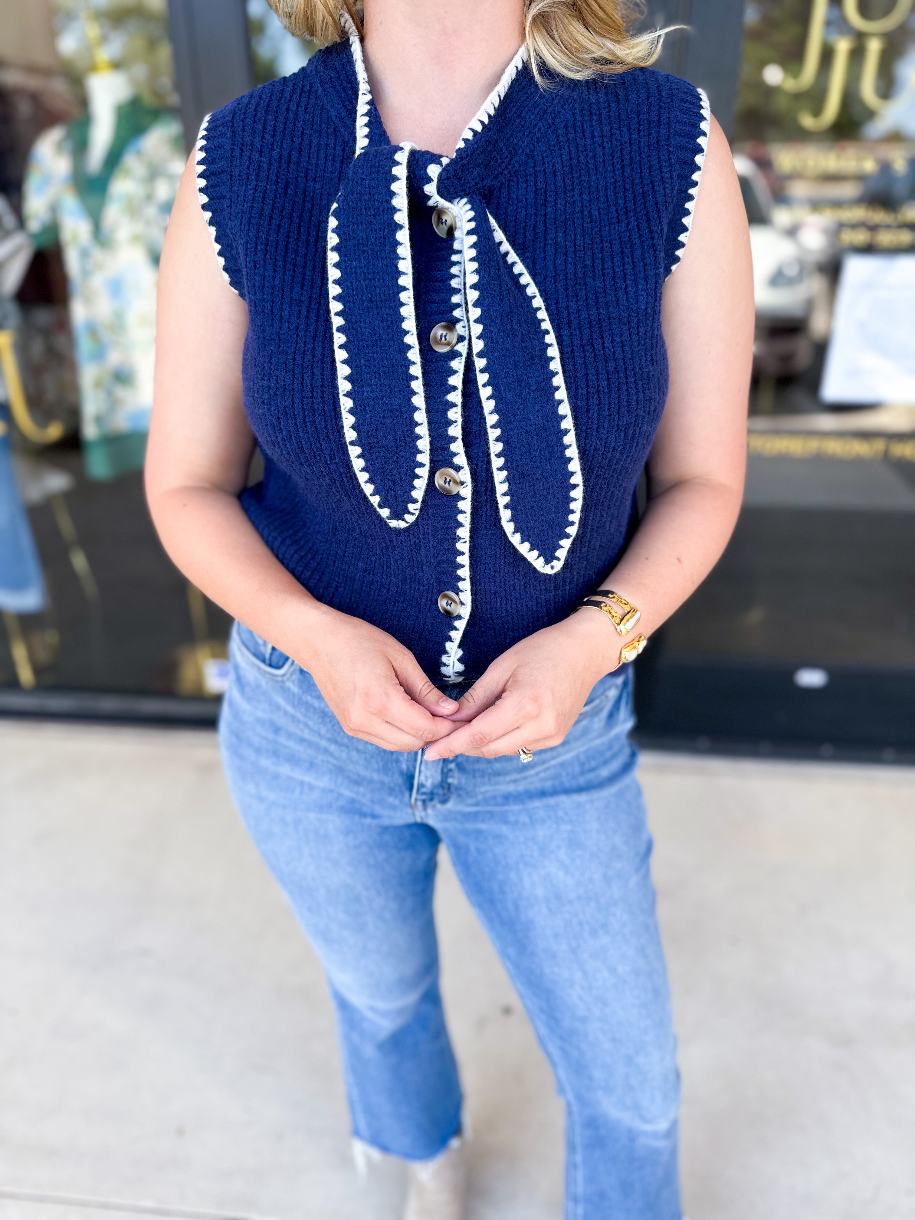 The Kate Sweater Vest - Navy-230 Sweaters/Cardis-ENTRO-July & June Women's Fashion Boutique Located in San Antonio, Texas