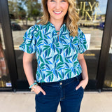 Mary Square - Lainey Reflecting Green Blouse-200 Fashion Blouses-MARY SQUARE-July & June Women's Fashion Boutique Located in San Antonio, Texas