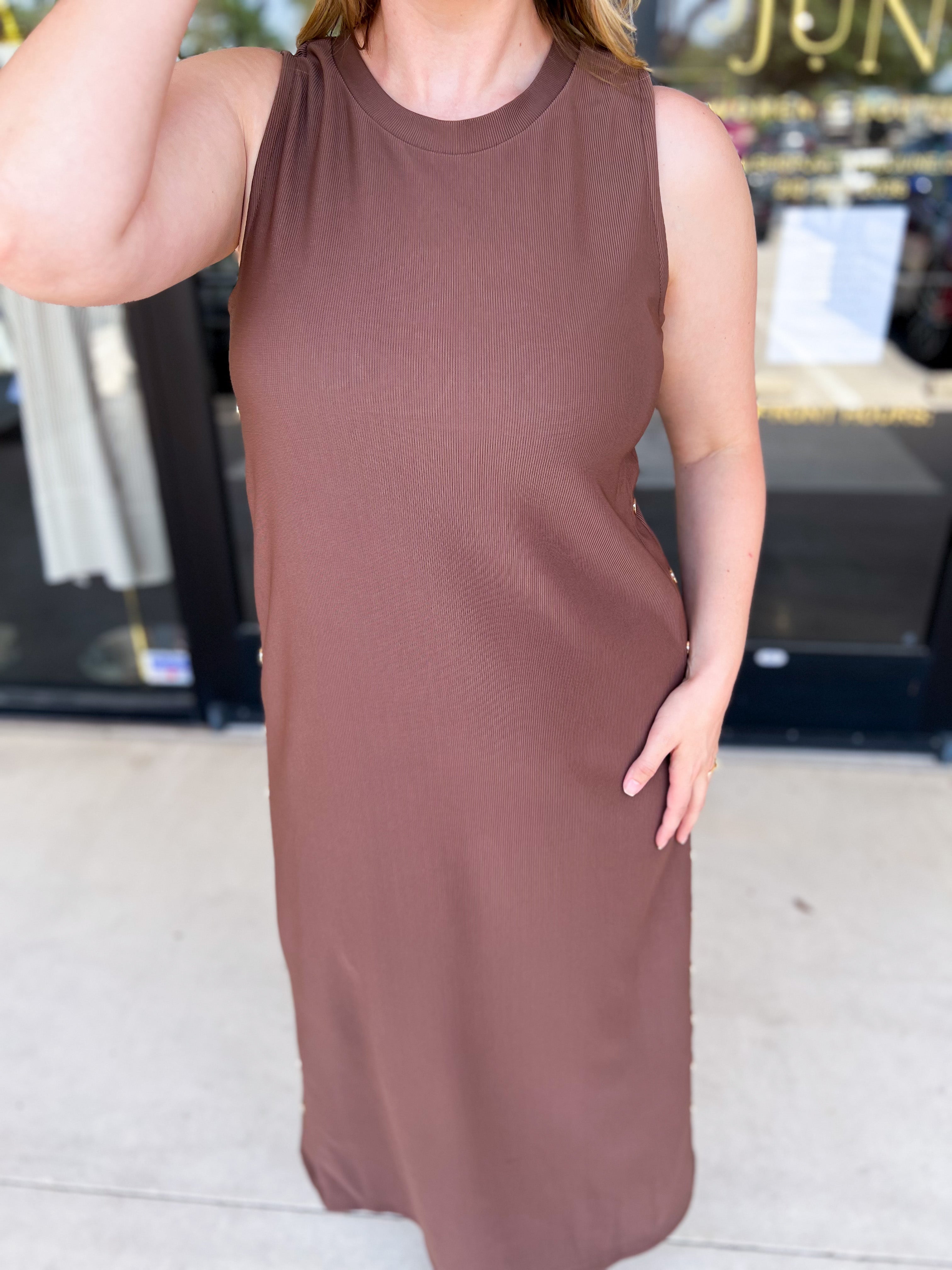 Casual Chic Midi Dress - Espresso-500 Midi-ENTRO-July & June Women's Fashion Boutique Located in San Antonio, Texas