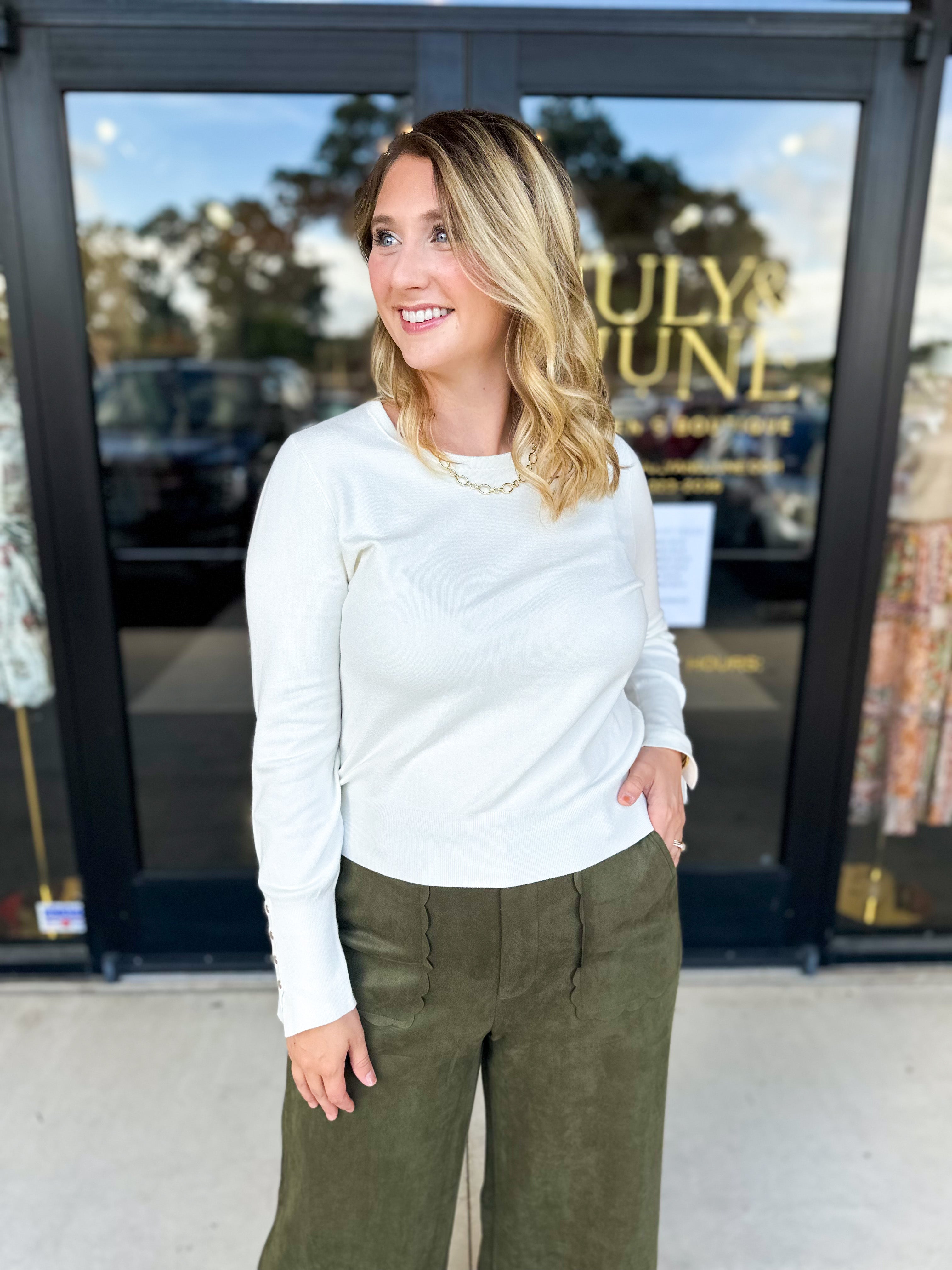 Long Sleeve Sweater Top - Cream-230 Sweaters/Cardis-ENTRO-July & June Women's Fashion Boutique Located in San Antonio, Texas