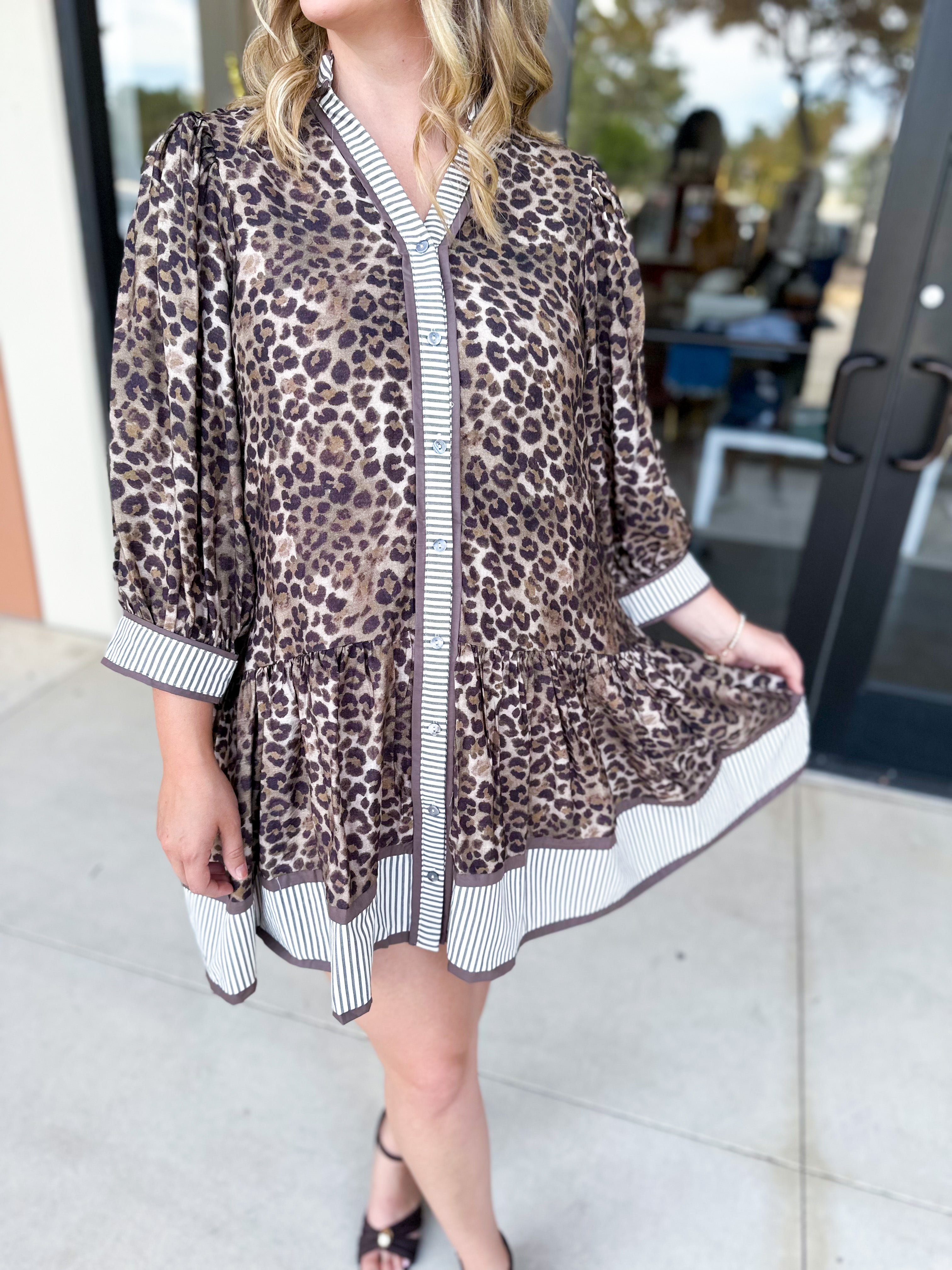 Leopard Button Down Mini Dress-510 Mini-ENTRO-July & June Women's Fashion Boutique Located in San Antonio, Texas