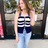 Navy & Ivory Knit Vest-200 Fashion Blouses-FLYING TOMATO-July & June Women's Fashion Boutique Located in San Antonio, Texas