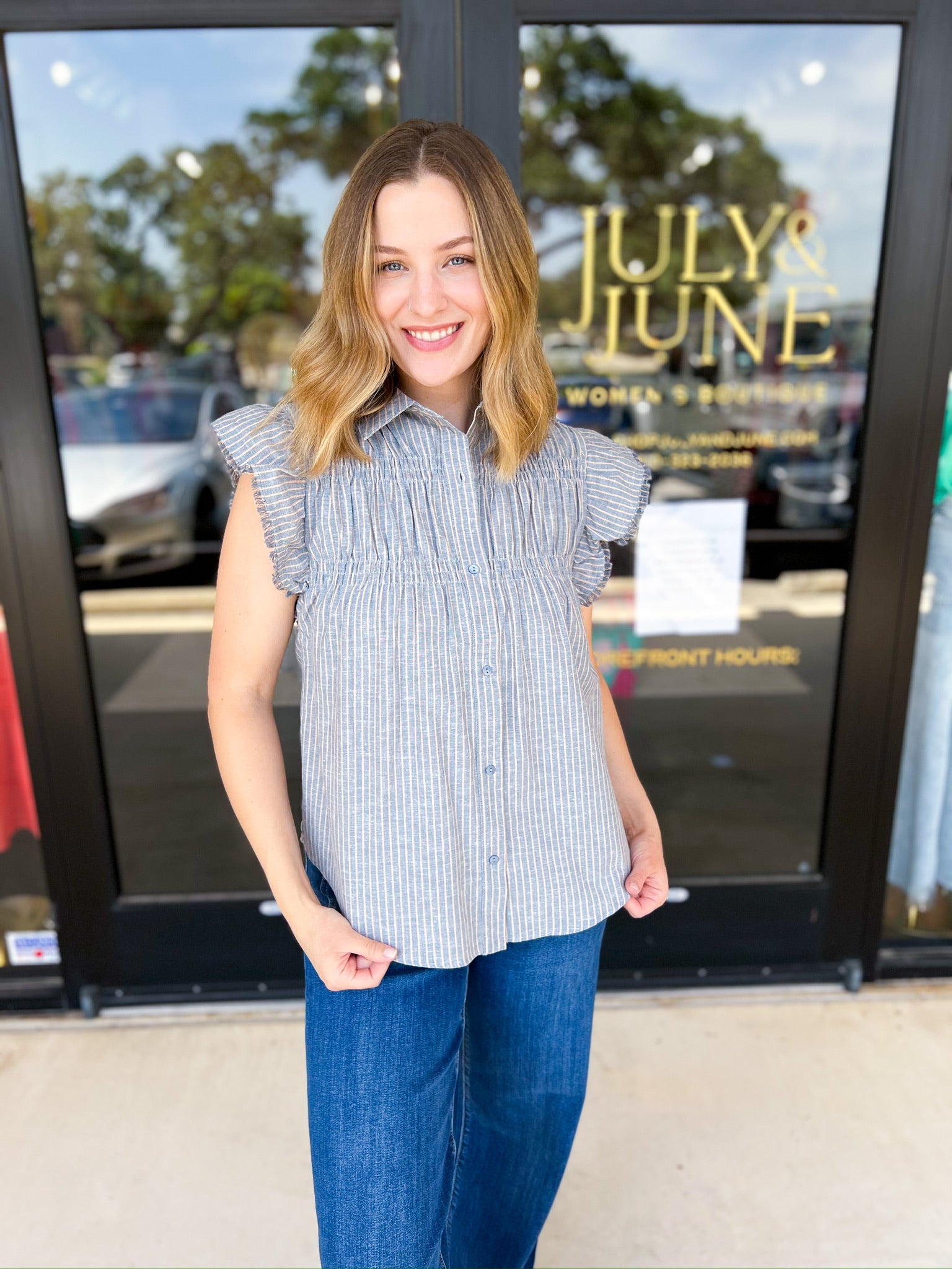 Callie Blouse - Blue-200 Fashion Blouses-OLIVACEOUS-July & June Women's Fashion Boutique Located in San Antonio, Texas