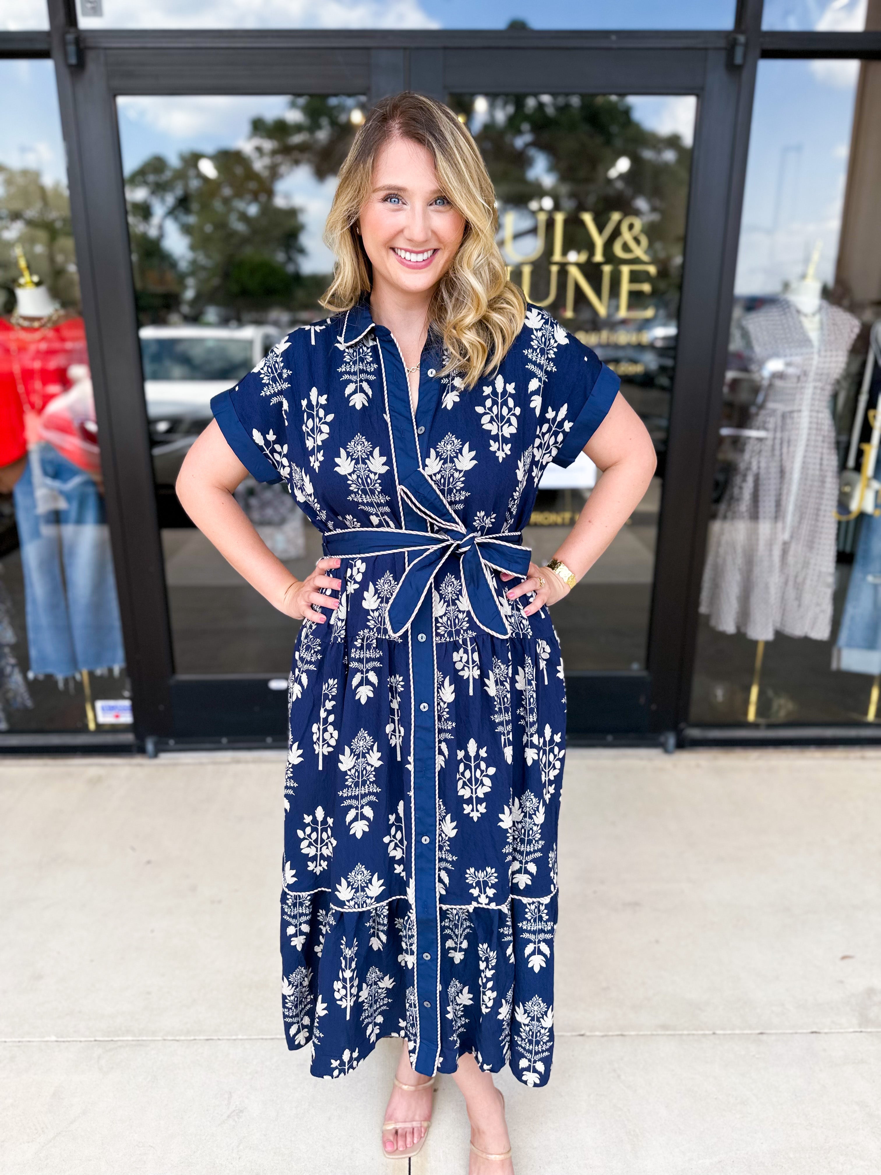 The Kailey Midi Dress - Navy-500 Midi-ENTRO-July & June Women's Fashion Boutique Located in San Antonio, Texas