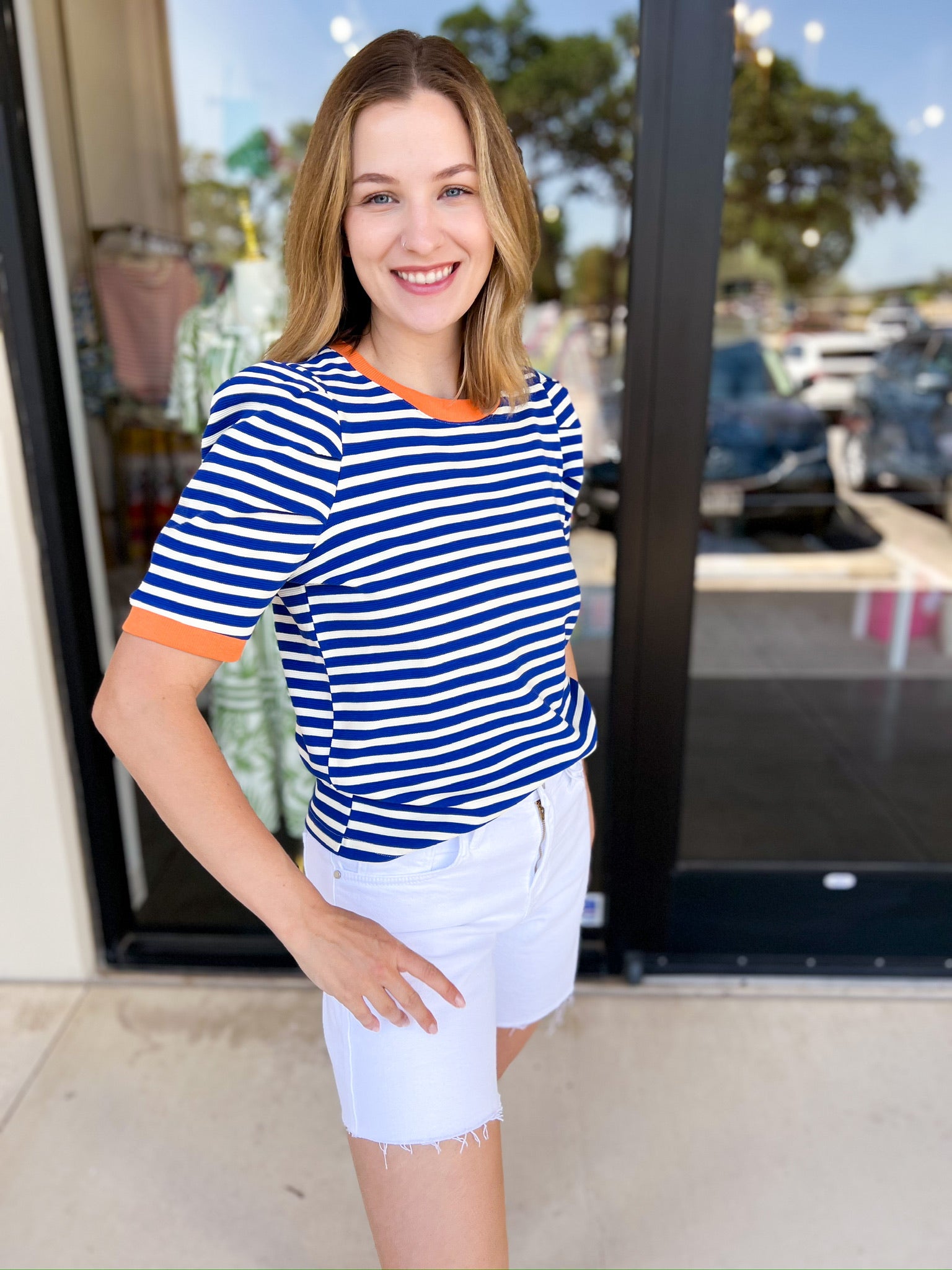 Nautical Comfy Tee - Blue-210 Casual Blouses-ENTRO-July & June Women's Fashion Boutique Located in San Antonio, Texas