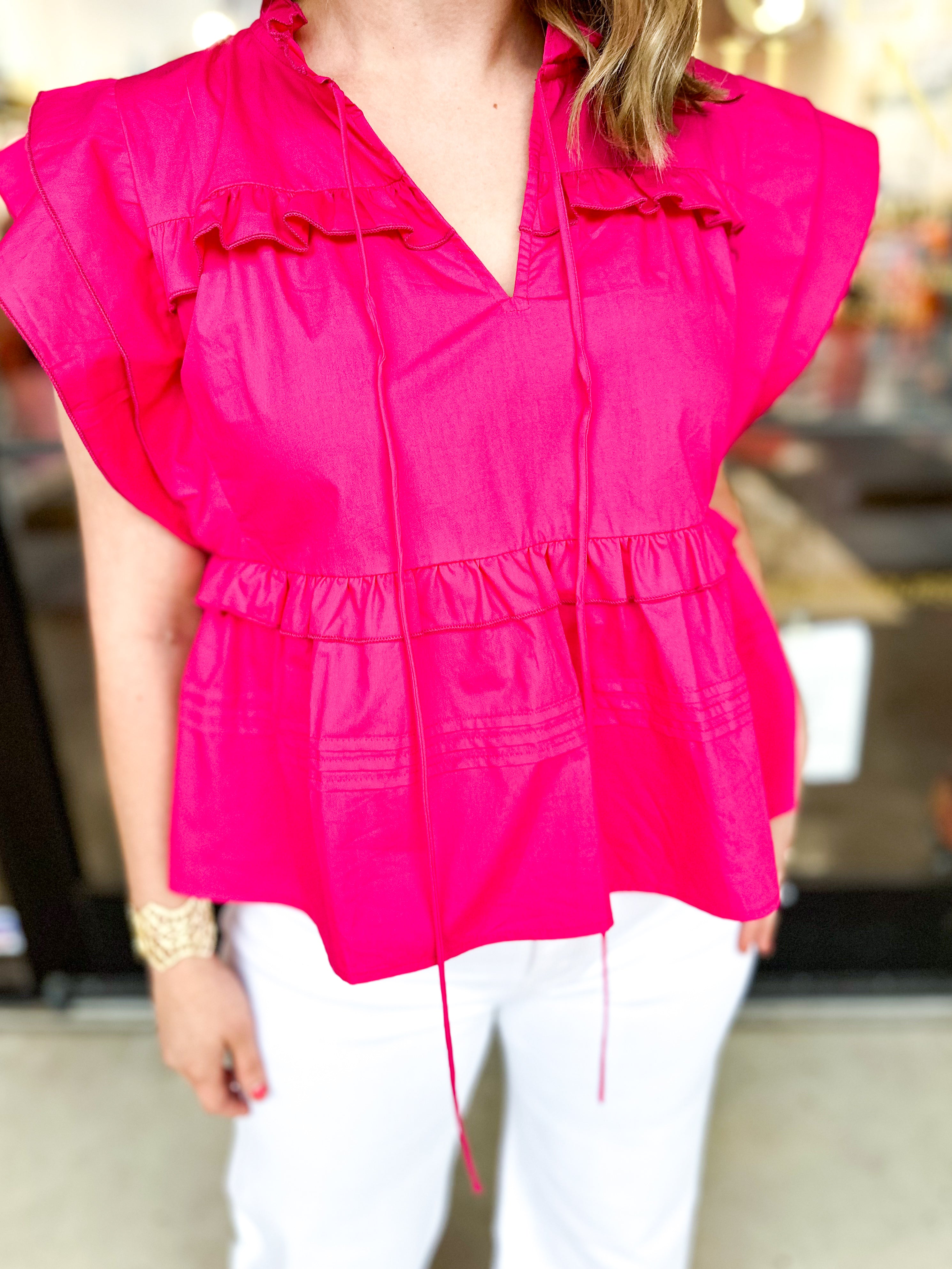 Hot Pink Getaway Blouse-200 Fashion Blouses-PINCH-July & June Women's Fashion Boutique Located in San Antonio, Texas