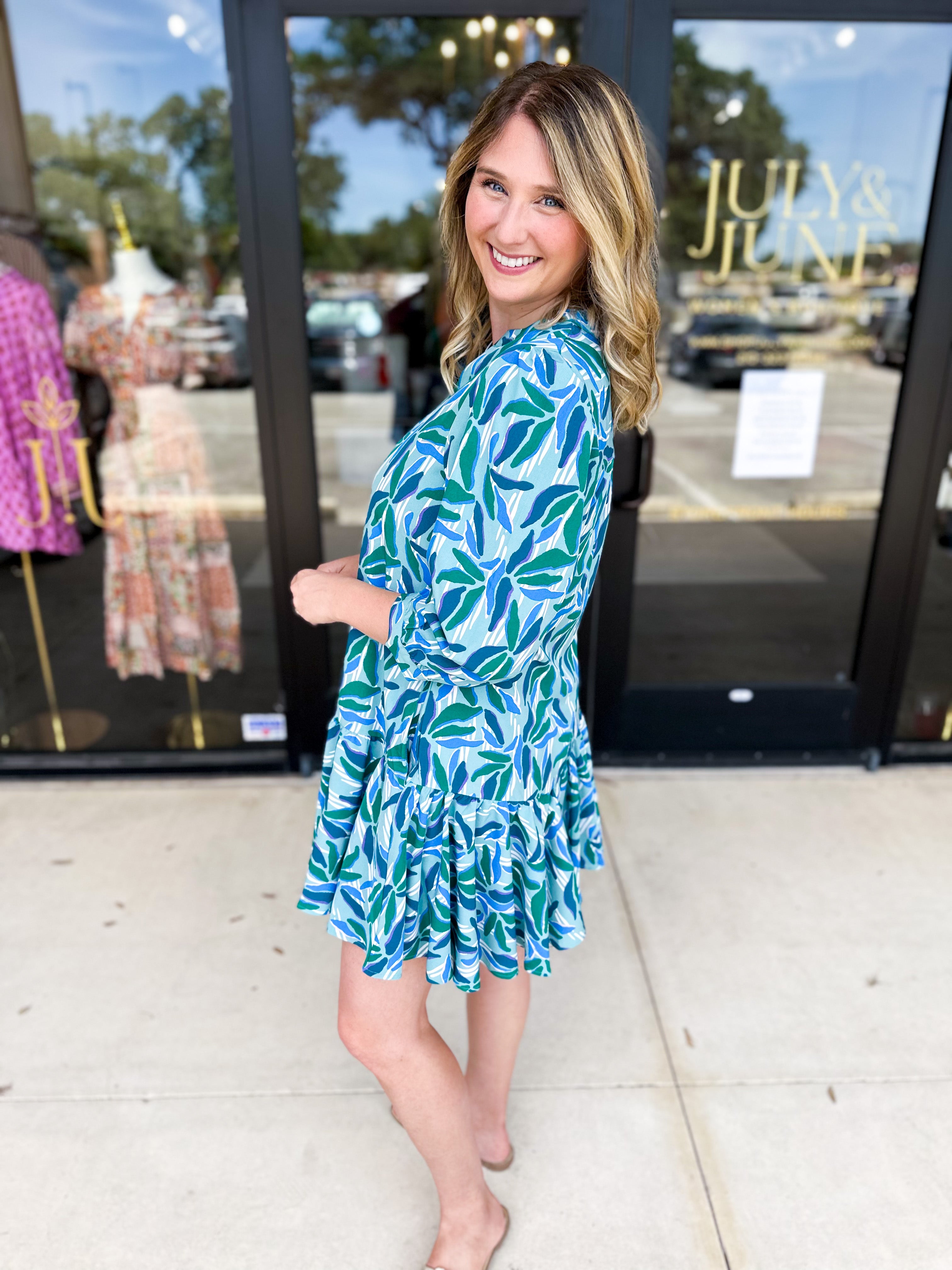 Mary Square - Reflecting Green Mini Dress-510 Mini-MARY SQUARE-July & June Women's Fashion Boutique Located in San Antonio, Texas