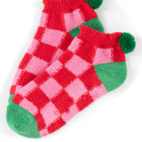 Fuzzy Socks - Pink & Red Checkered-140 Gifts + Home-SHIRALEAH-July & June Women's Fashion Boutique Located in San Antonio, Texas