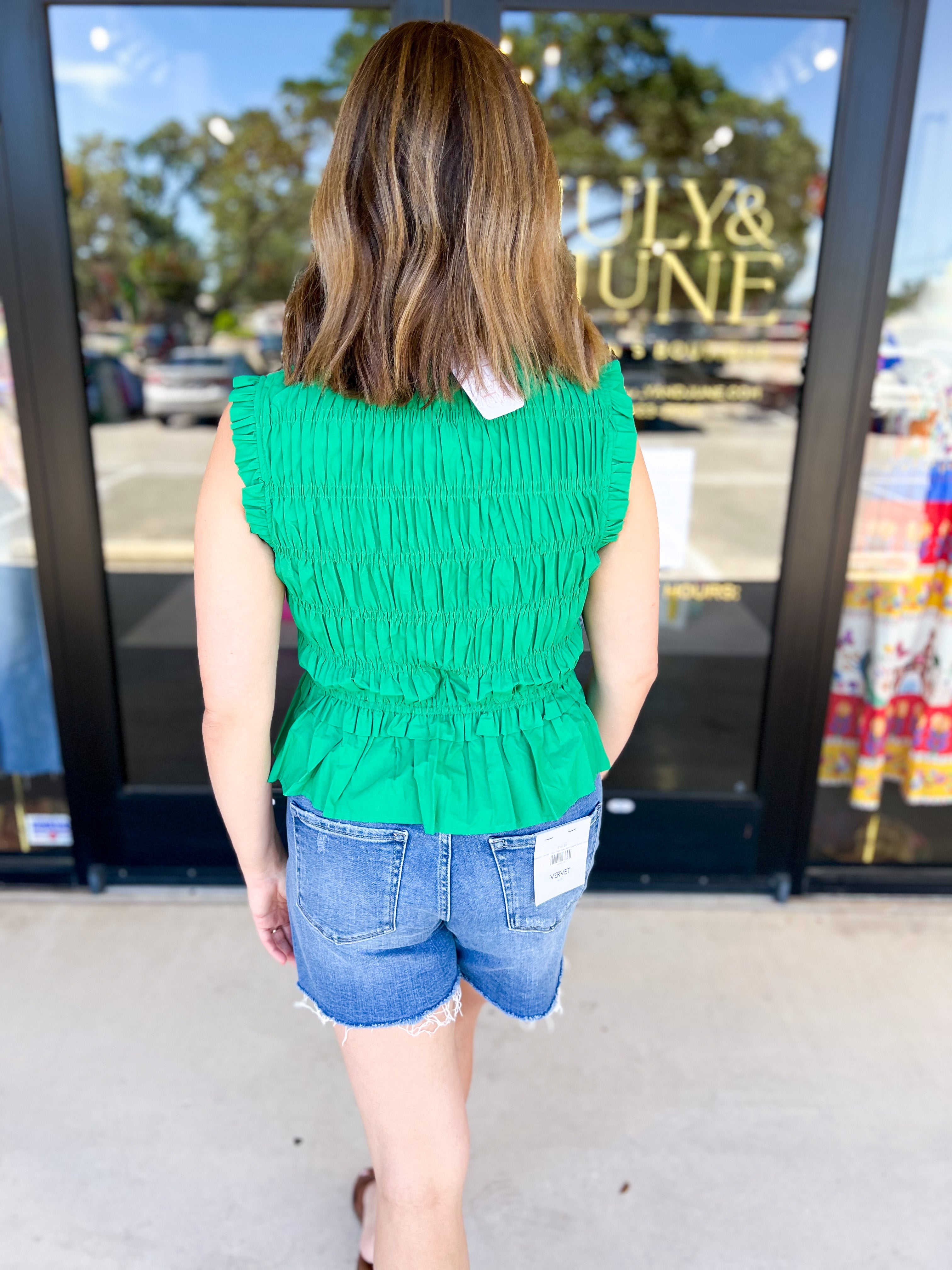 Kelly Green Tied Up Blouse-200 Fashion Blouses-PINCH-July & June Women's Fashion Boutique Located in San Antonio, Texas