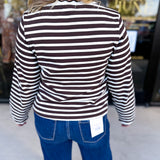 Chocolate Stripe Long Sleeve Top-210 Casual Blouses-POLOGRAM-July & June Women's Fashion Boutique Located in San Antonio, Texas
