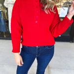 The Everyday Henley Sweater - Red-230 Sweaters/Cardis-JODIFL-July & June Women's Fashion Boutique Located in San Antonio, Texas