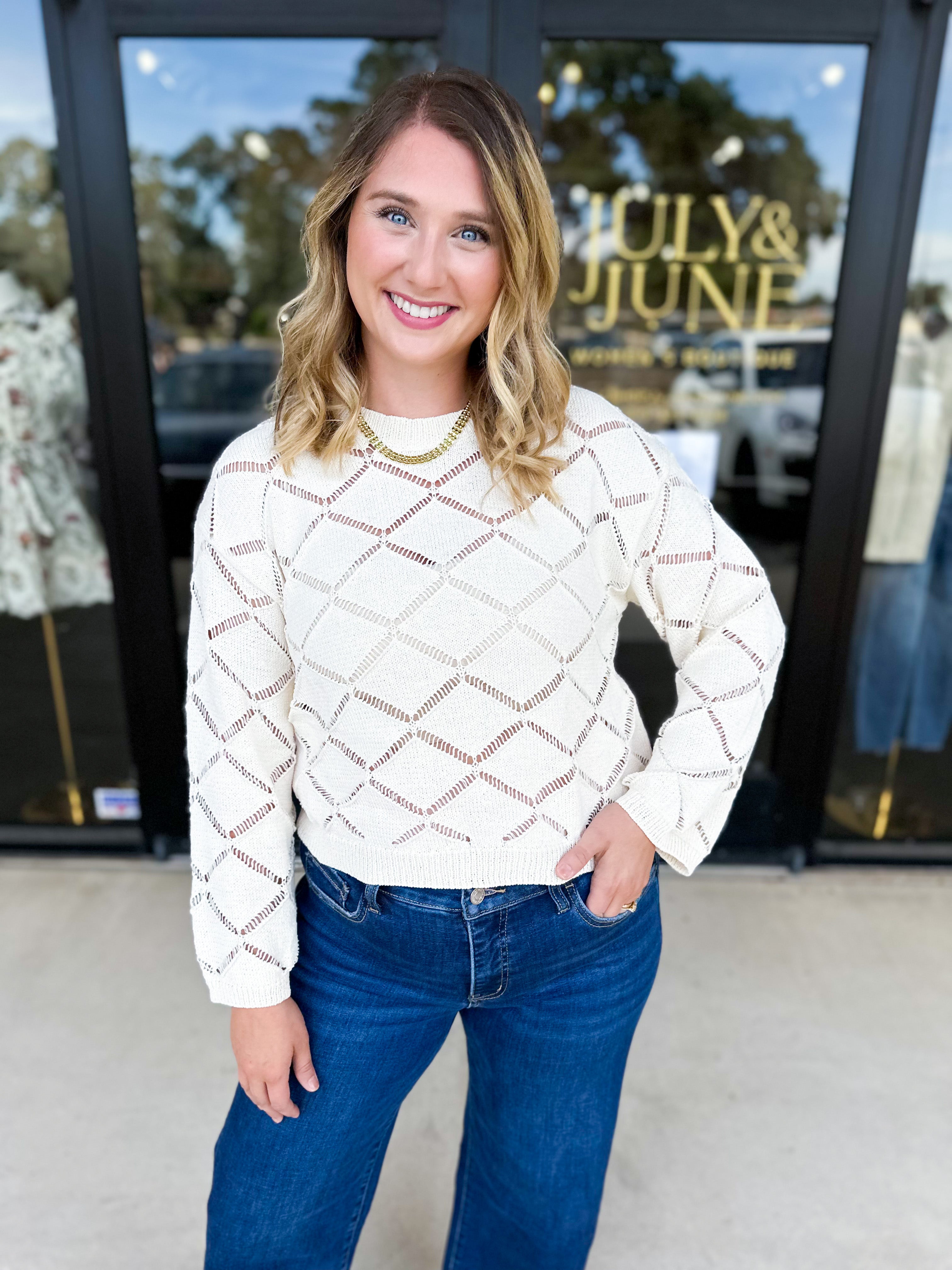 Diamond Knit Sweater Top-230 Sweaters/Cardis-ABLE-July & June Women's Fashion Boutique Located in San Antonio, Texas