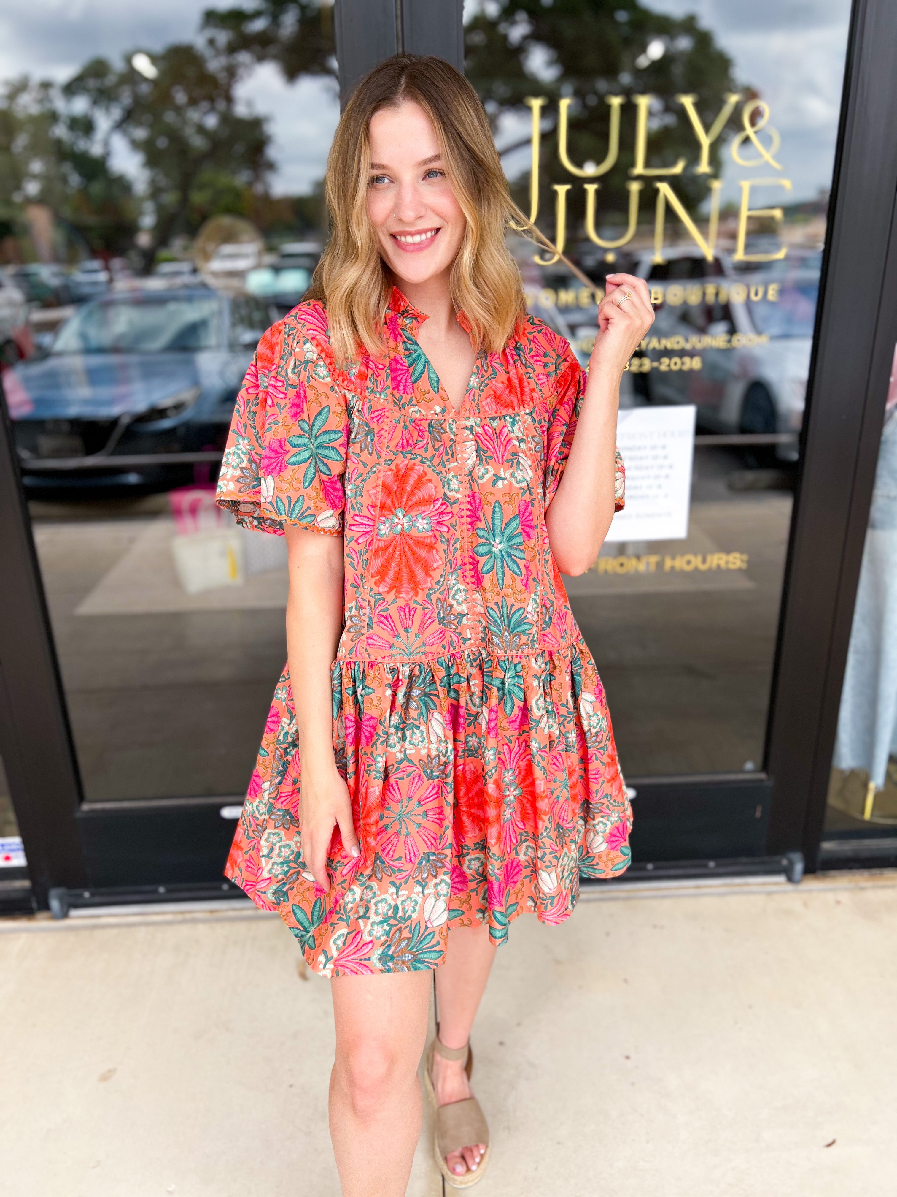The Carrie Floral Print Mini Dress-510 Mini-OLIVACEOUS-July & June Women's Fashion Boutique Located in San Antonio, Texas