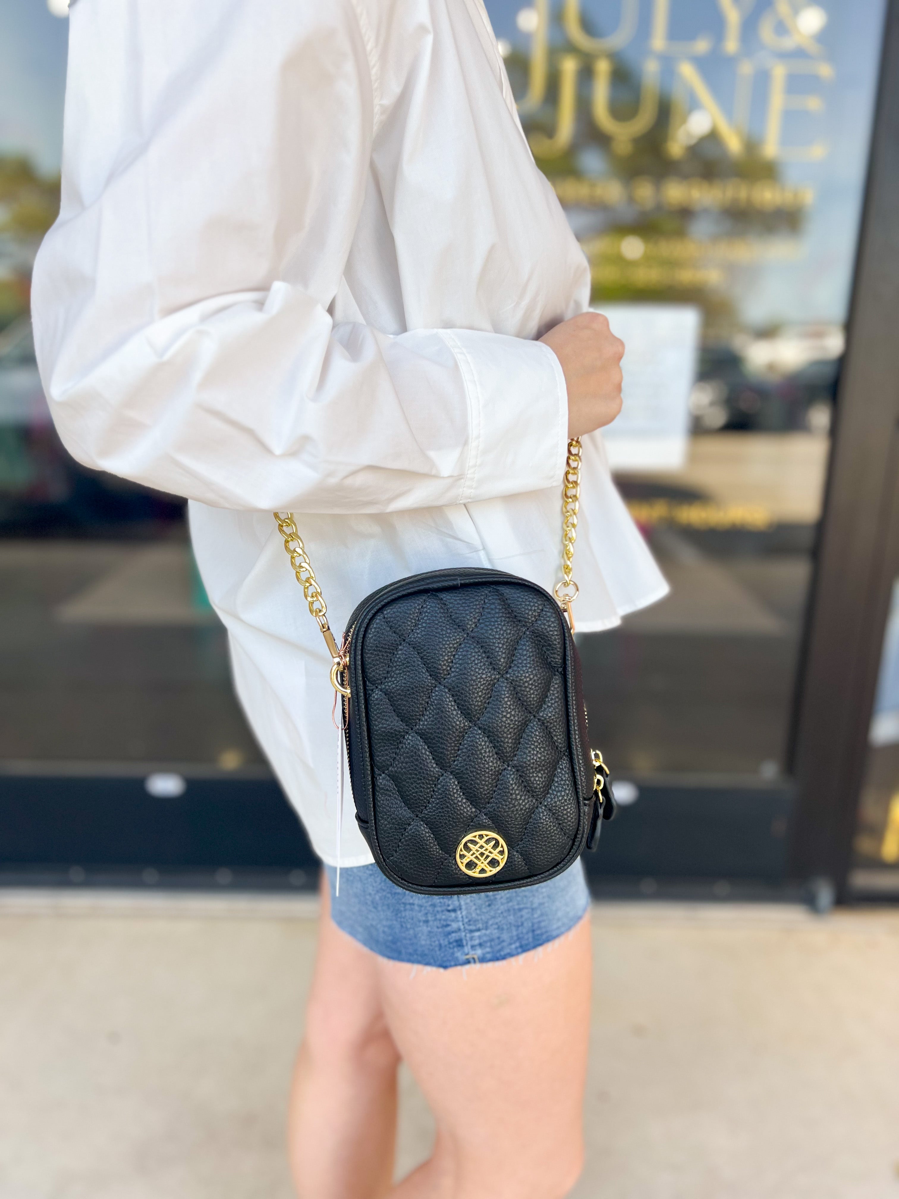 Natalie Wood - Grace Quilted Crossbody in Black-130 Accessories-Natalie Wood-July & June Women's Fashion Boutique Located in San Antonio, Texas