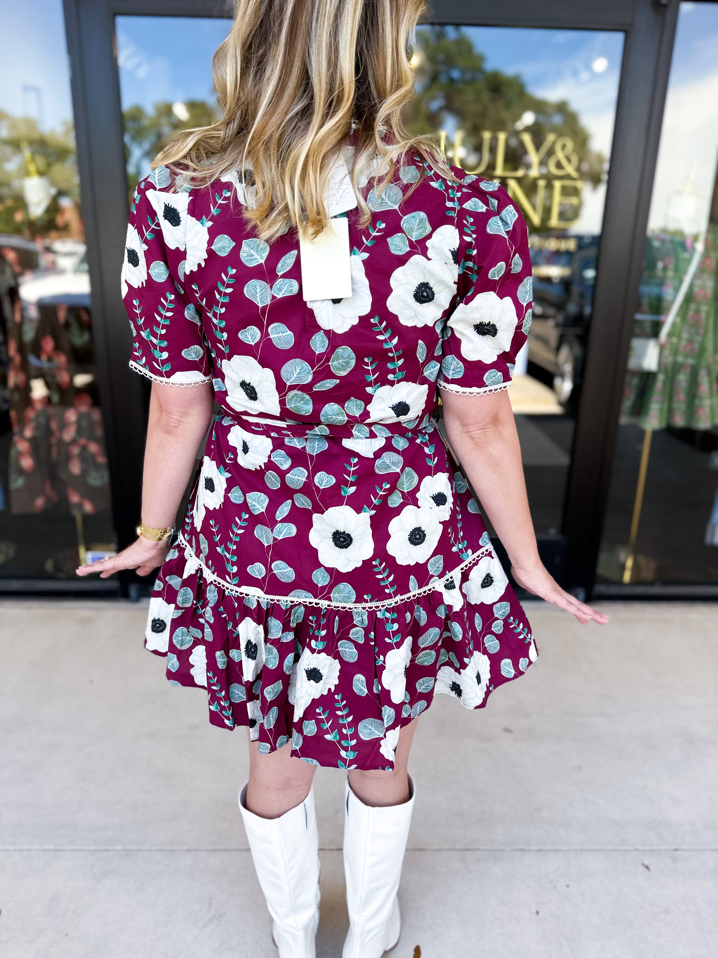 Plum Floral Mini Dress-510 Mini-ENTRO-July & June Women's Fashion Boutique Located in San Antonio, Texas