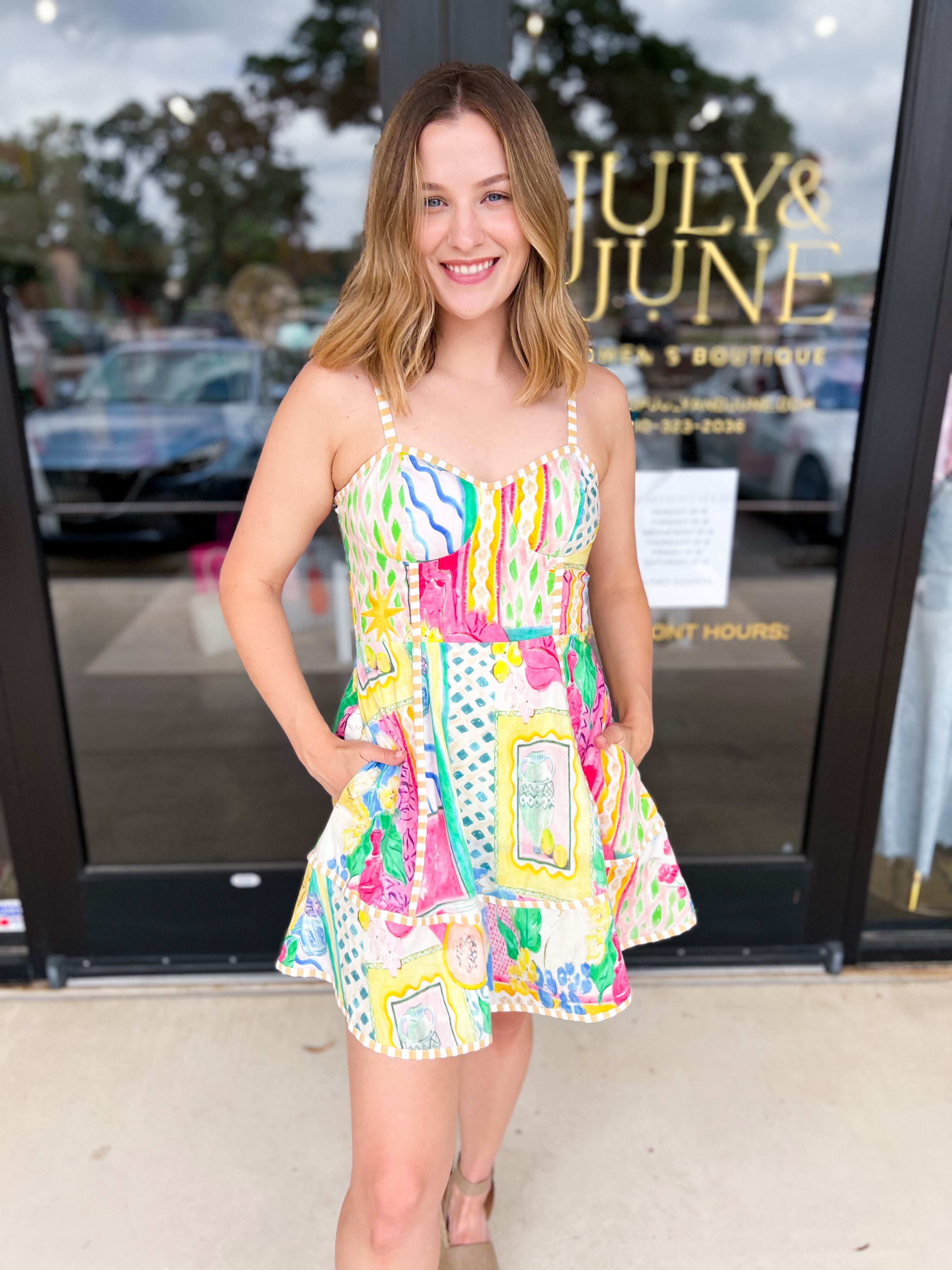 Party Print Mini Dress-510 Mini-ENTRO-July & June Women's Fashion Boutique Located in San Antonio, Texas