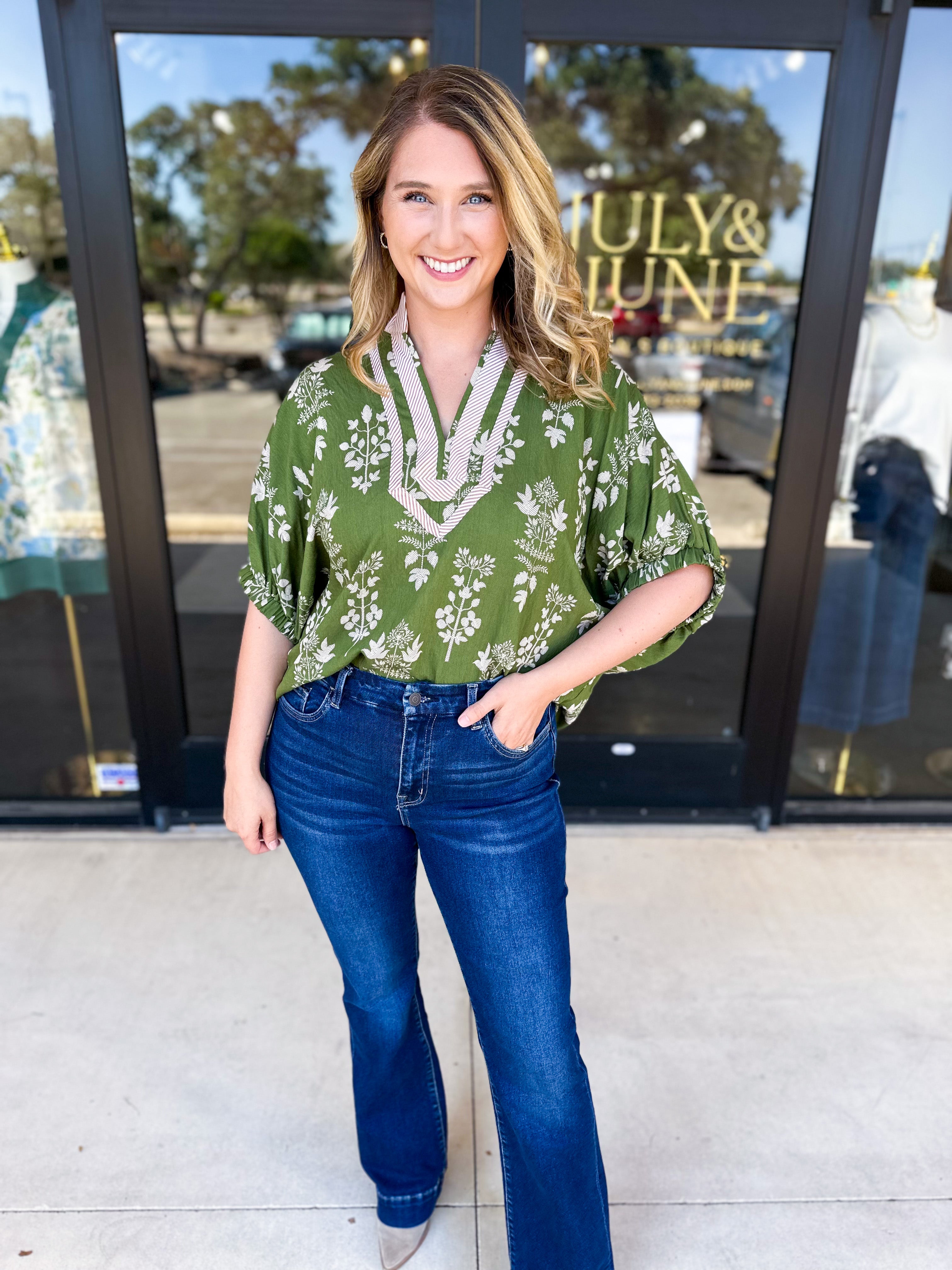 The Frankie Blouse - Olive-200 Fashion Blouses-ENTRO-July & June Women's Fashion Boutique Located in San Antonio, Texas