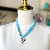 Scarf Necklace - Aqua & Checkered Heart-110 Jewelry & Hair-HART DESIGNS-July & June Women's Fashion Boutique Located in San Antonio, Texas