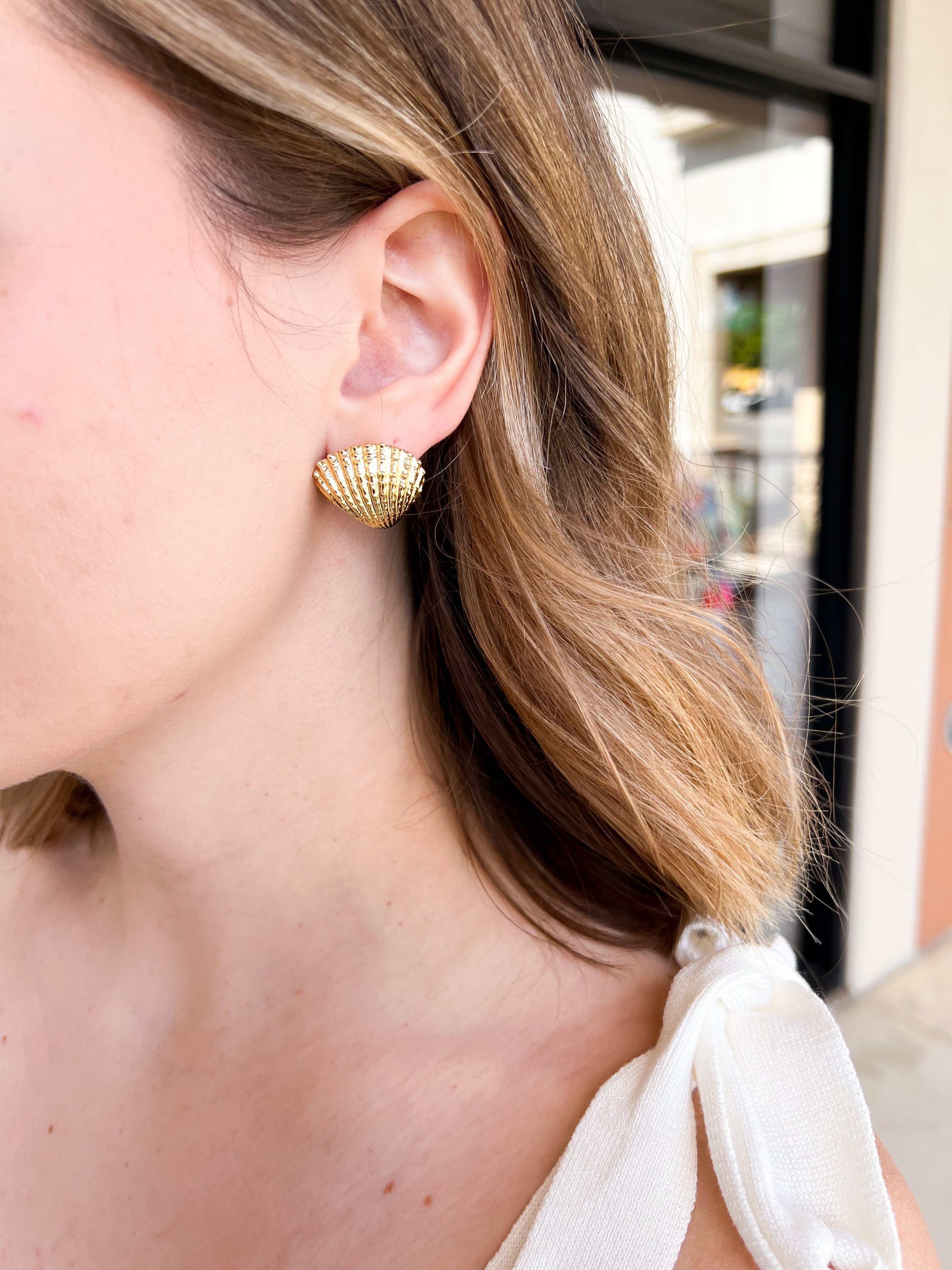 Easton Elle - Gold Shell Stud Earrings-110 Jewelry & Hair-Easton Elle-July & June Women's Fashion Boutique Located in San Antonio, Texas