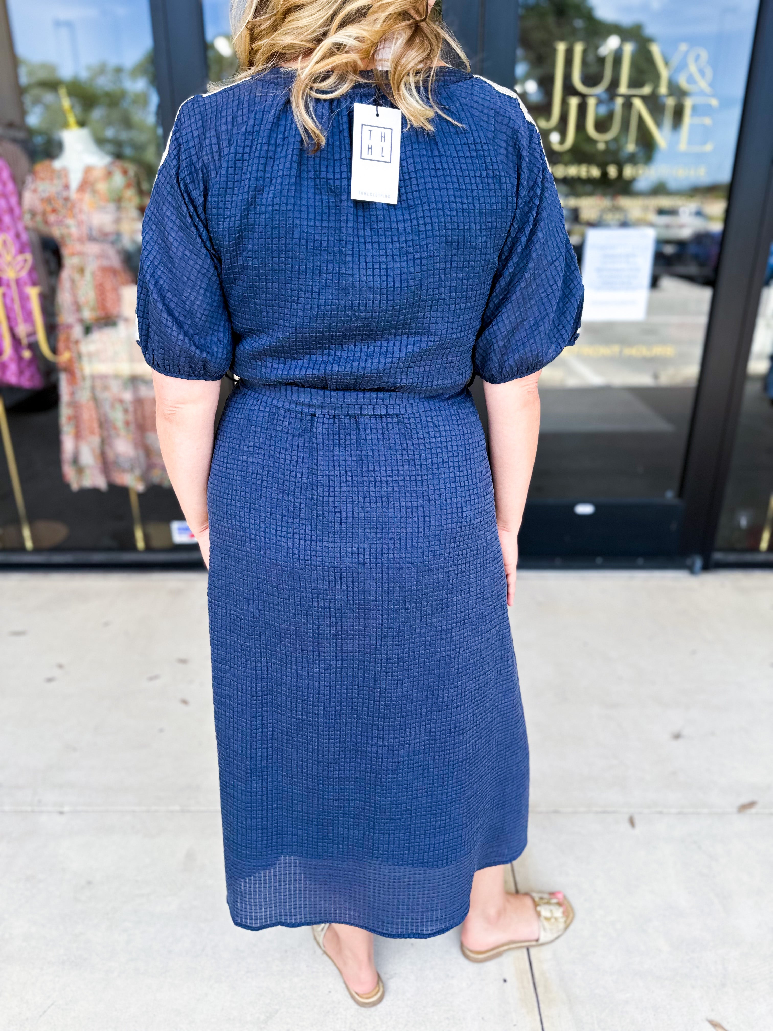 THML - Navy Midi Dress-500 Midi-THML-July & June Women's Fashion Boutique Located in San Antonio, Texas