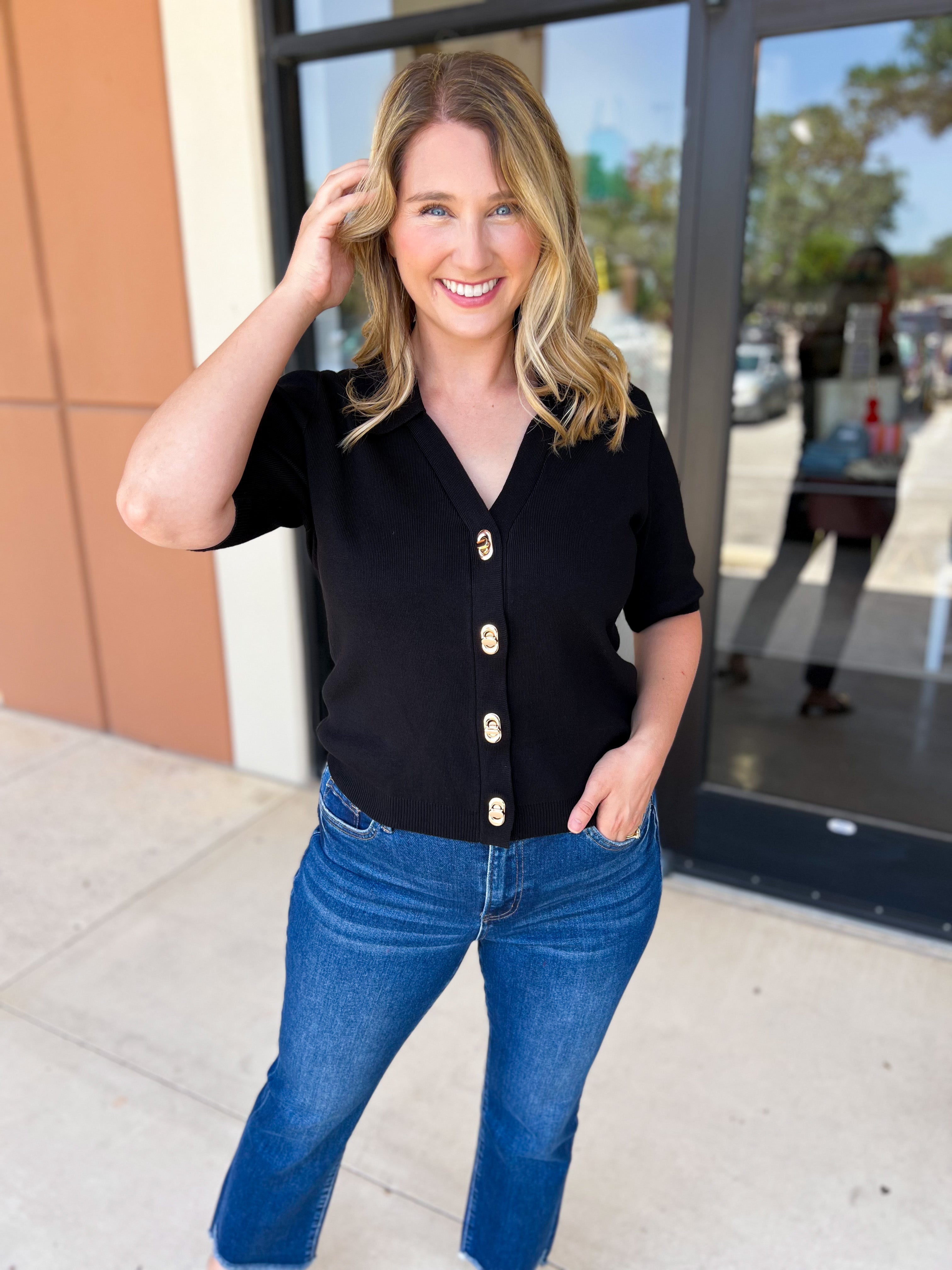The Krissy Knit Top - Black-200 Fashion Blouses-SKIES ARE BLUE-July & June Women's Fashion Boutique Located in San Antonio, Texas