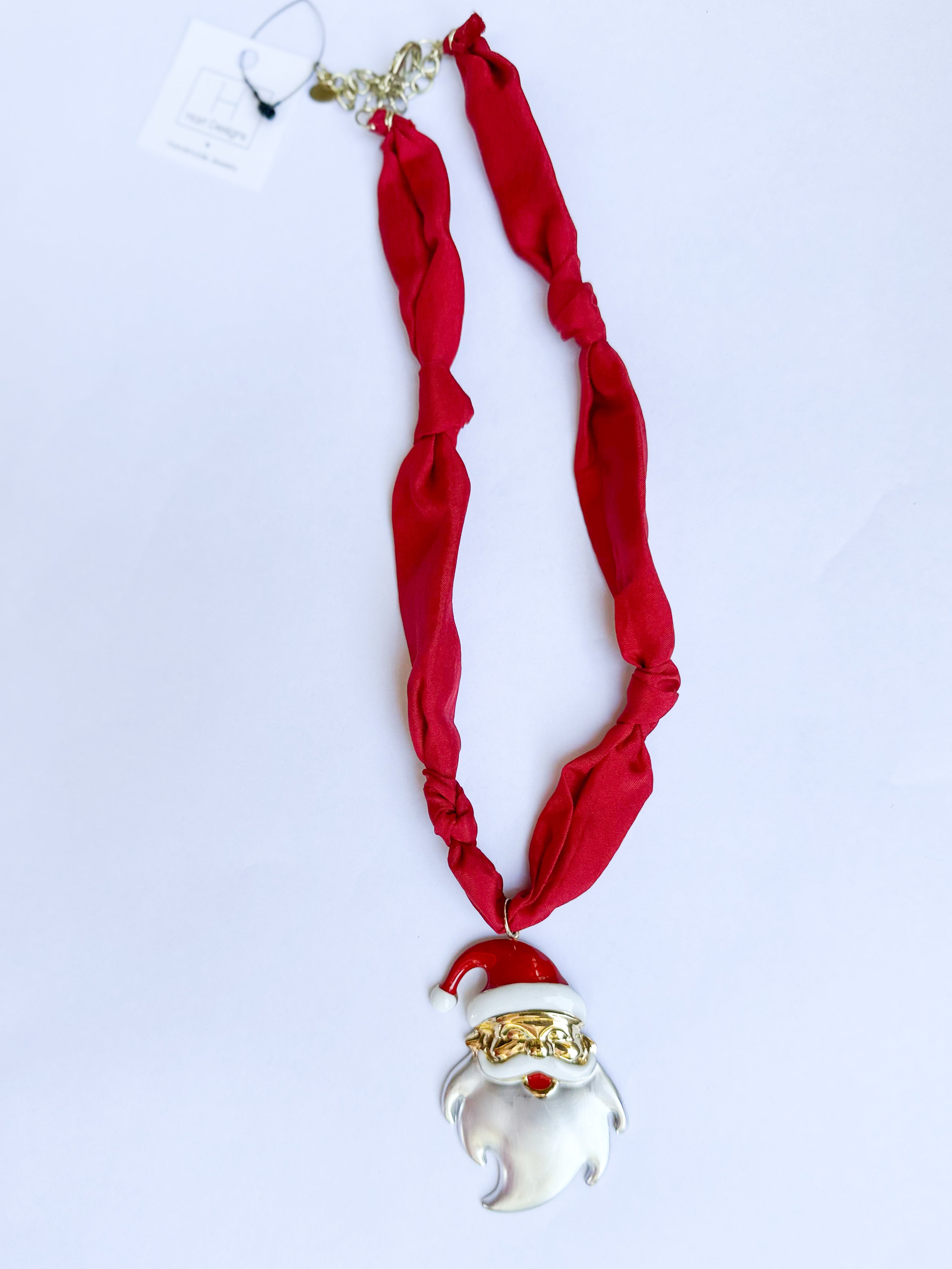 Scarf Necklace - Red Santa-110 Jewelry & Hair-HART DESIGNS-July & June Women's Fashion Boutique Located in San Antonio, Texas