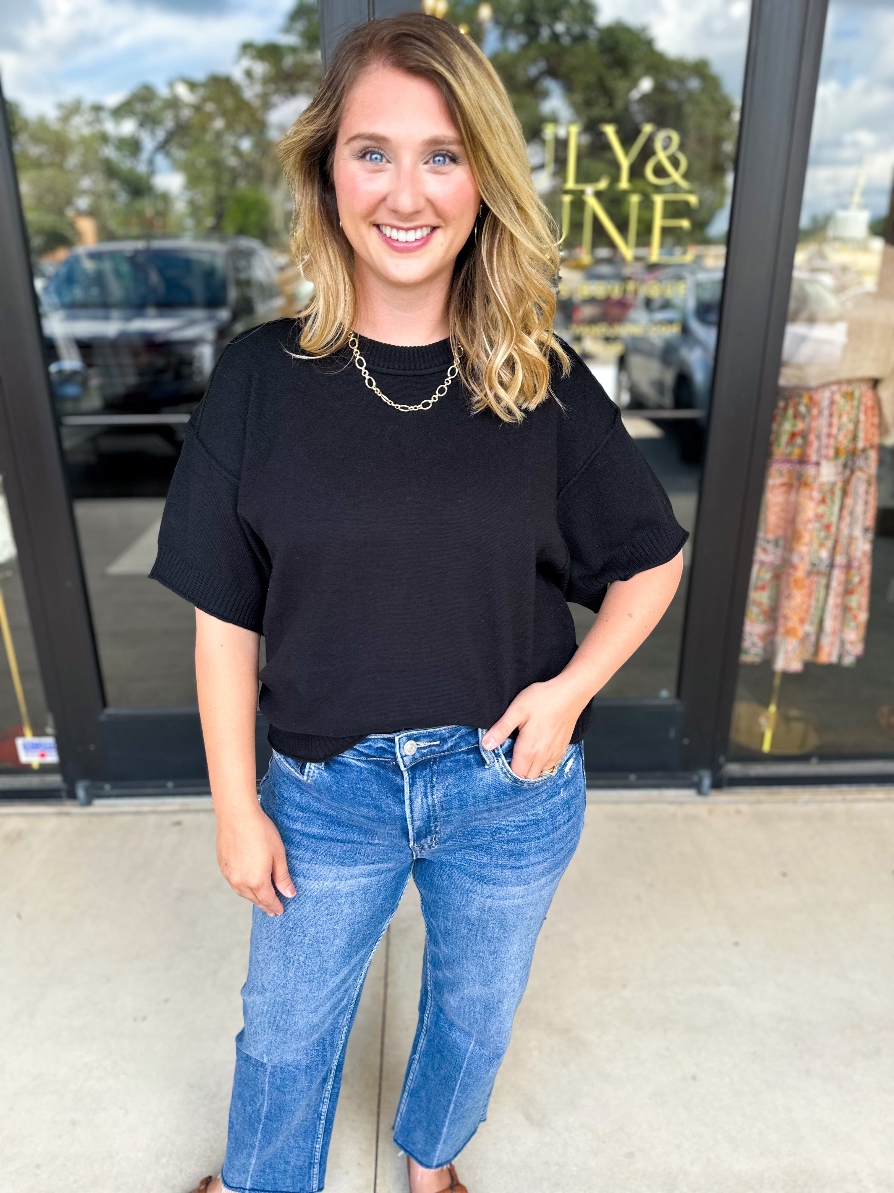 The Ella Knit Sweater Top - Black-230 Sweaters/Cardis-JODIFL-July & June Women's Fashion Boutique Located in San Antonio, Texas
