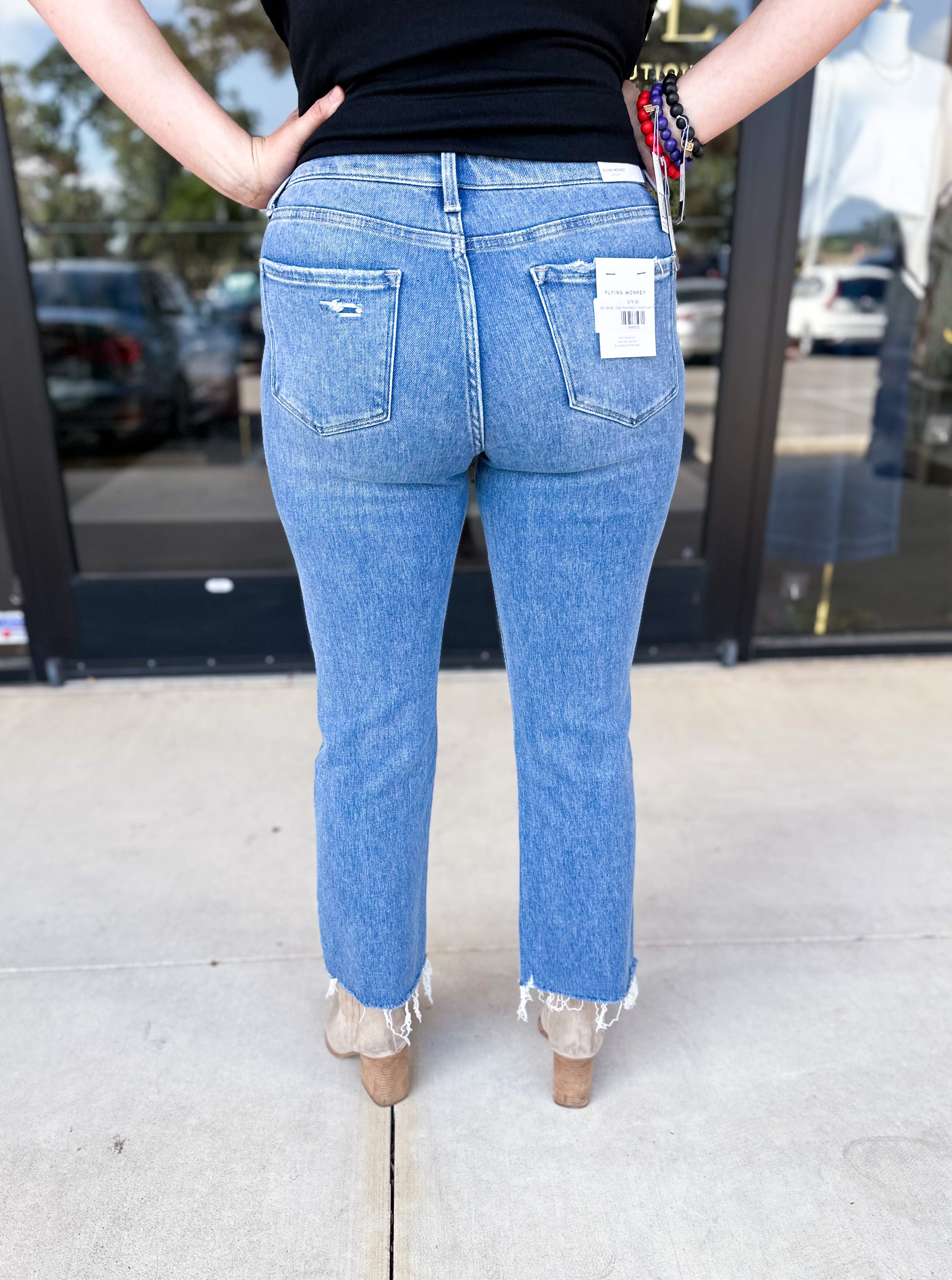 Vervet - High Rise Medium Wash Kick Flare Jeans-400 Pants-VEVERT BY FLYING MONKEY-July & June Women's Fashion Boutique Located in San Antonio, Texas