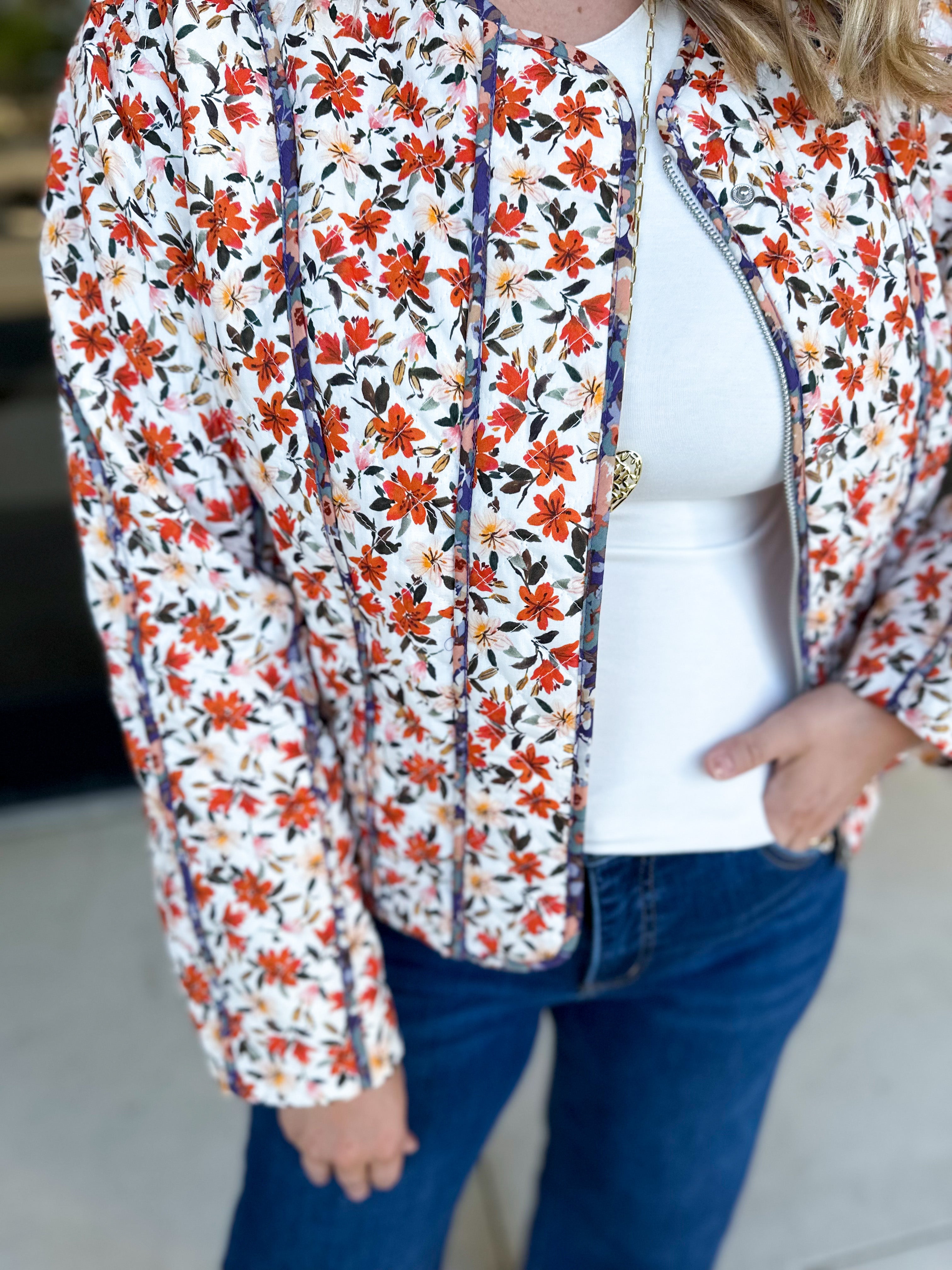 Harvest Floral Quilted Jacket-600 Outerwear-FATE-July & June Women's Fashion Boutique Located in San Antonio, Texas