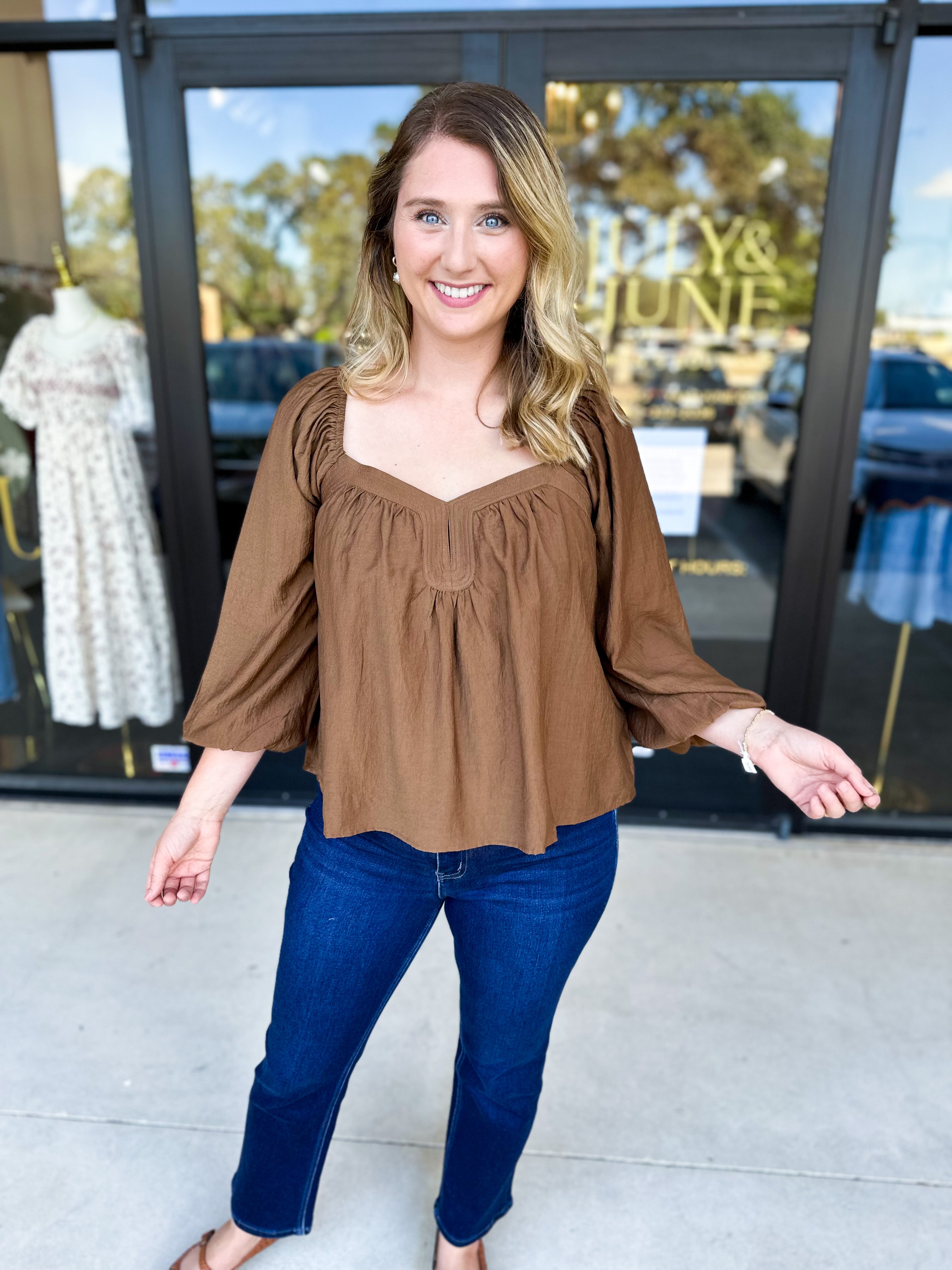 Sweetheart Neck Blouse-200 Fashion Blouses-ABLE-July & June Women's Fashion Boutique Located in San Antonio, Texas