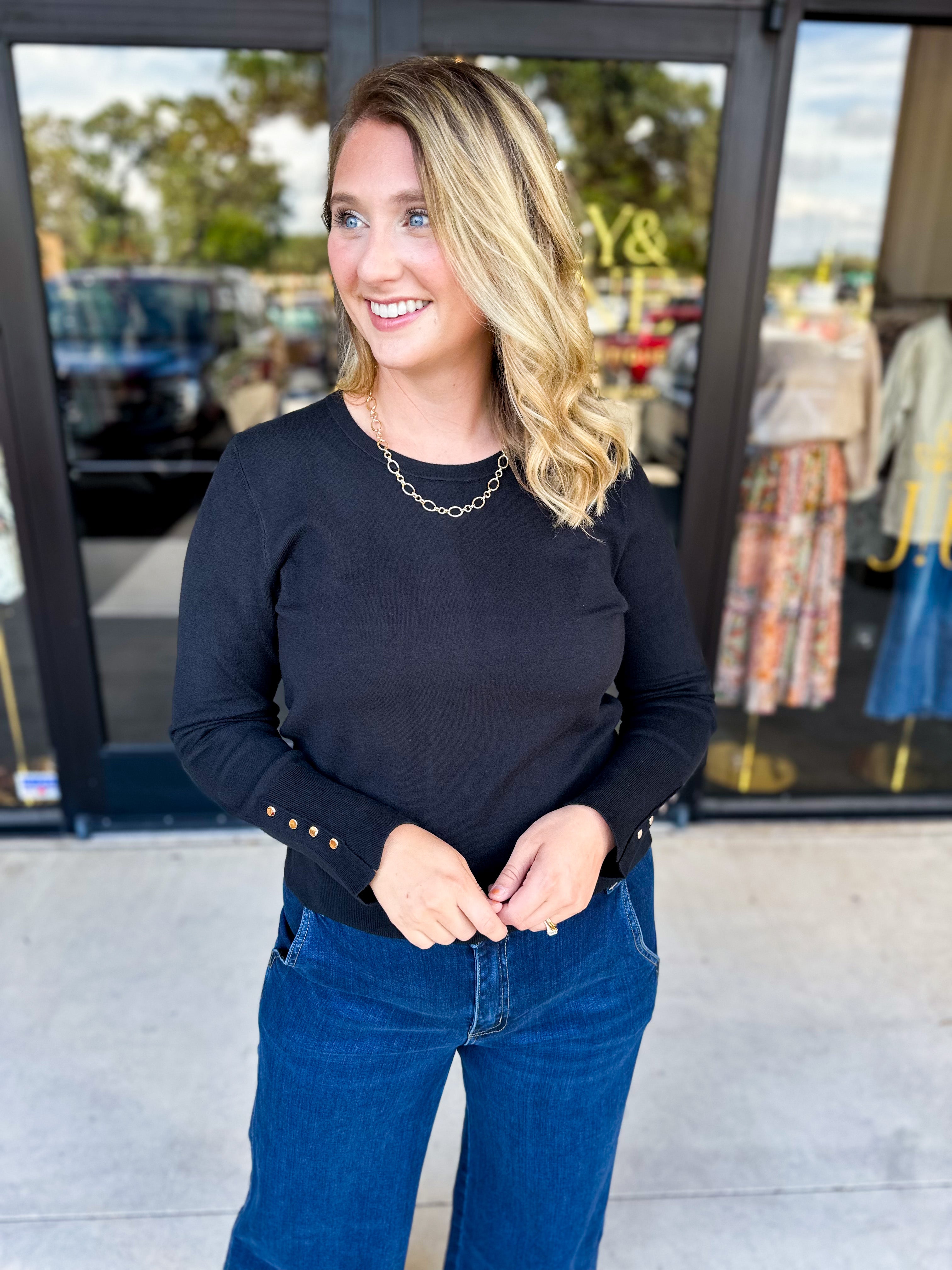 Long Sleeve Sweater Top - Black-230 Sweaters/Cardis-ENTRO-July & June Women's Fashion Boutique Located in San Antonio, Texas
