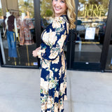 Fall Meadows Midi Dress - Midnight Blue-500 Midi-ENTRO-July & June Women's Fashion Boutique Located in San Antonio, Texas
