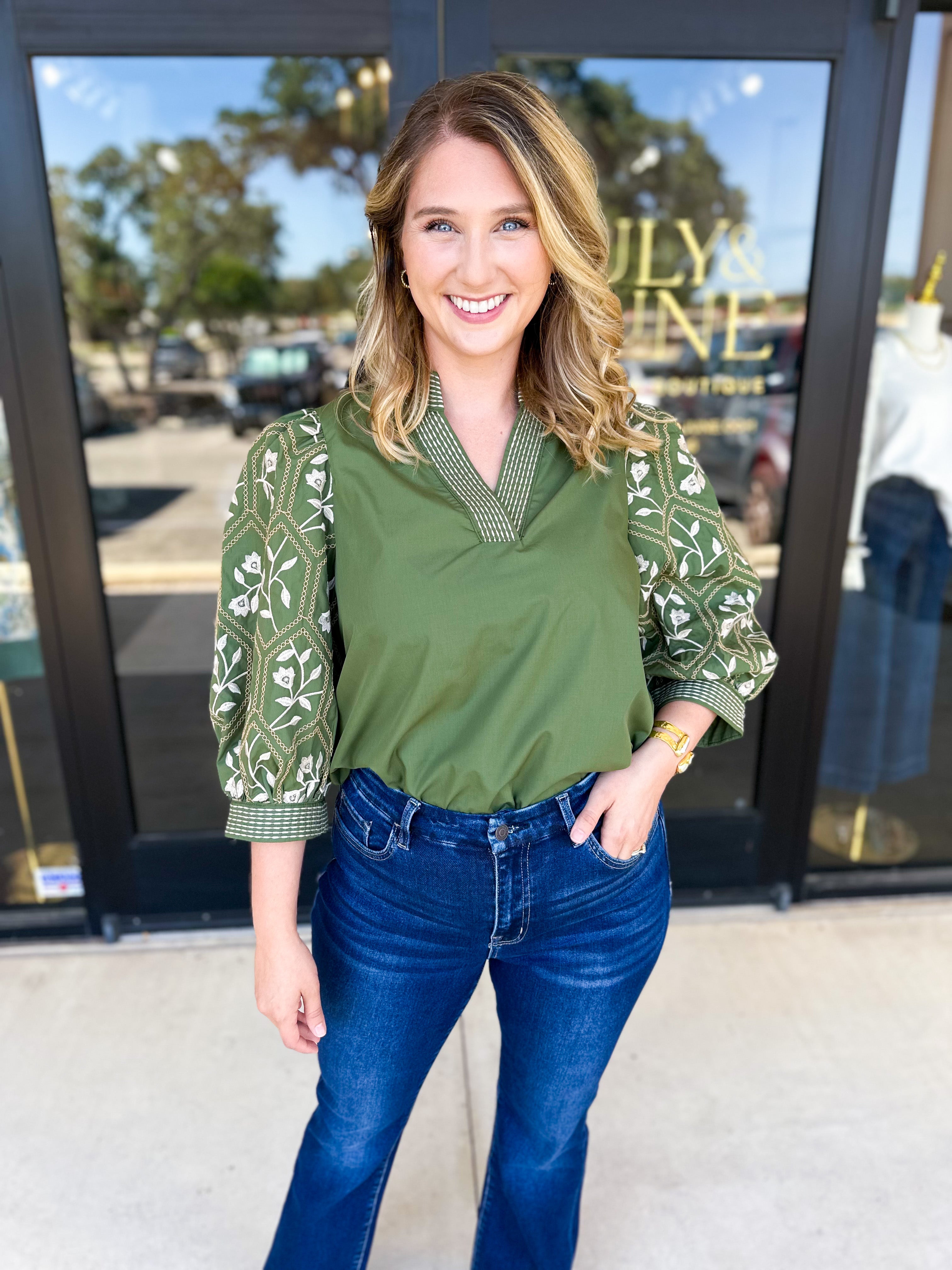 The Lucy Blouse - Green-200 Fashion Blouses-ENTRO-July & June Women's Fashion Boutique Located in San Antonio, Texas