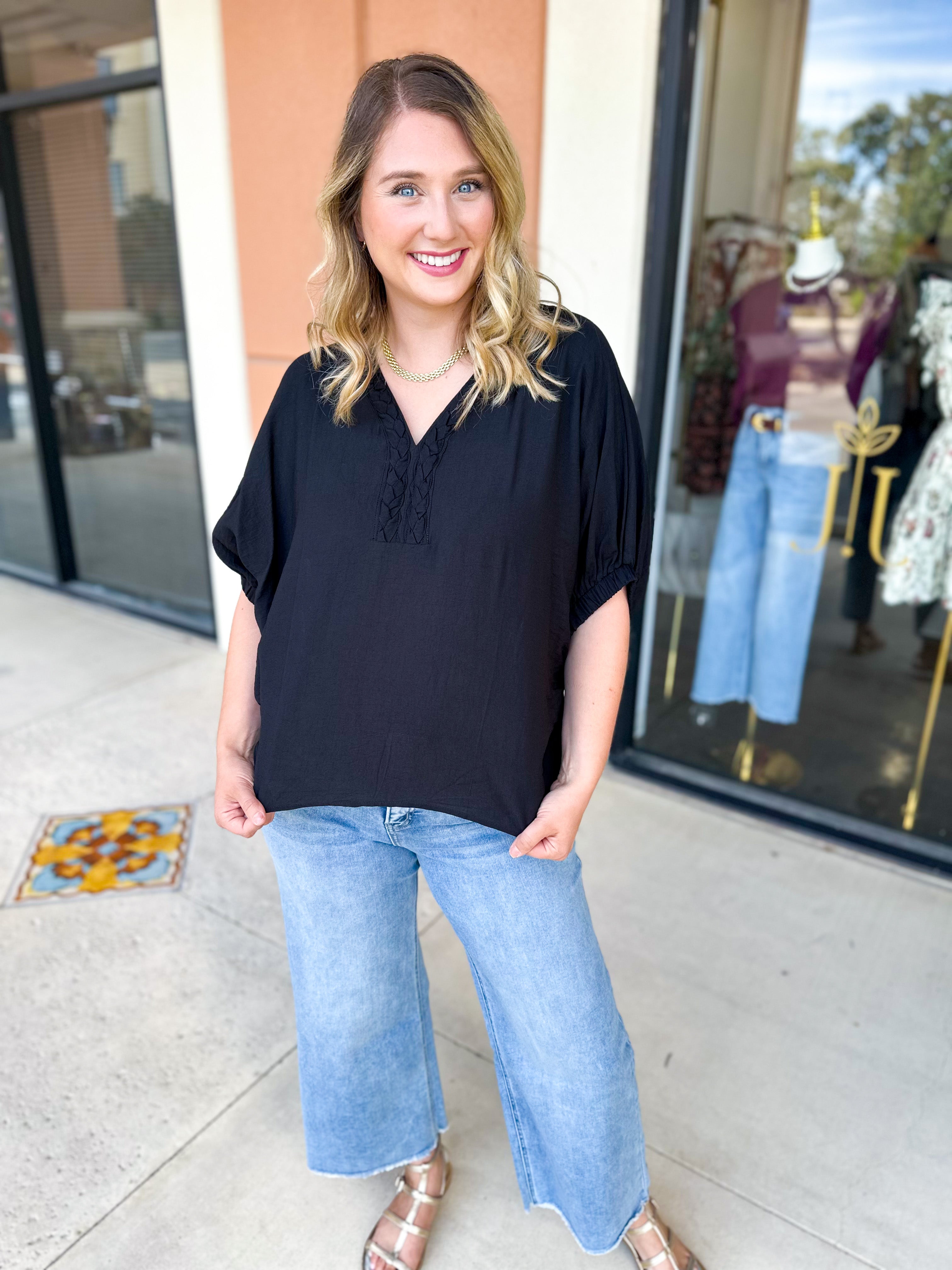 Braided Blouse-200 Fashion Blouses-ENTRO-July & June Women's Fashion Boutique Located in San Antonio, Texas