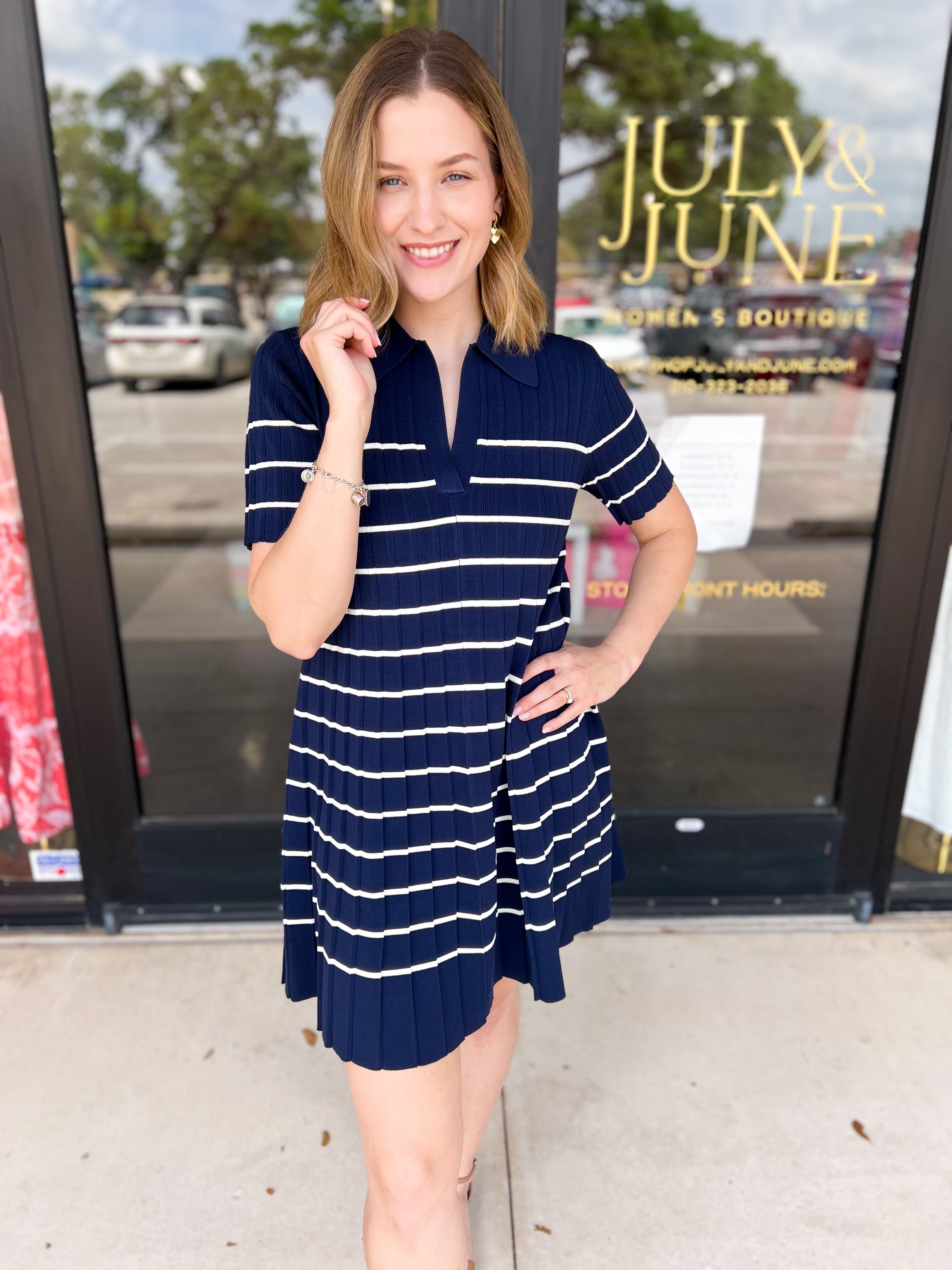 Navy Knit Mini Dress-510 Mini-FLYING TOMATO-July & June Women's Fashion Boutique Located in San Antonio, Texas