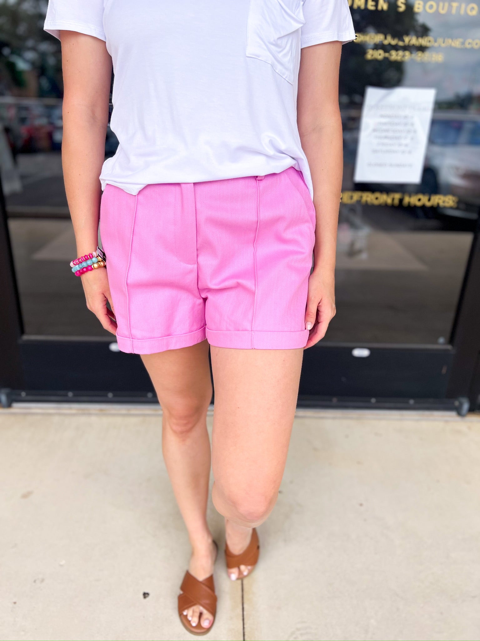 Upscale Shorts - Pink-410 Shorts/Skirts-ENTRO-July & June Women's Fashion Boutique Located in San Antonio, Texas