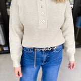 The Everyday Henley Sweater - Oatmeal-230 Sweaters/Cardis-JODIFL-July & June Women's Fashion Boutique Located in San Antonio, Texas