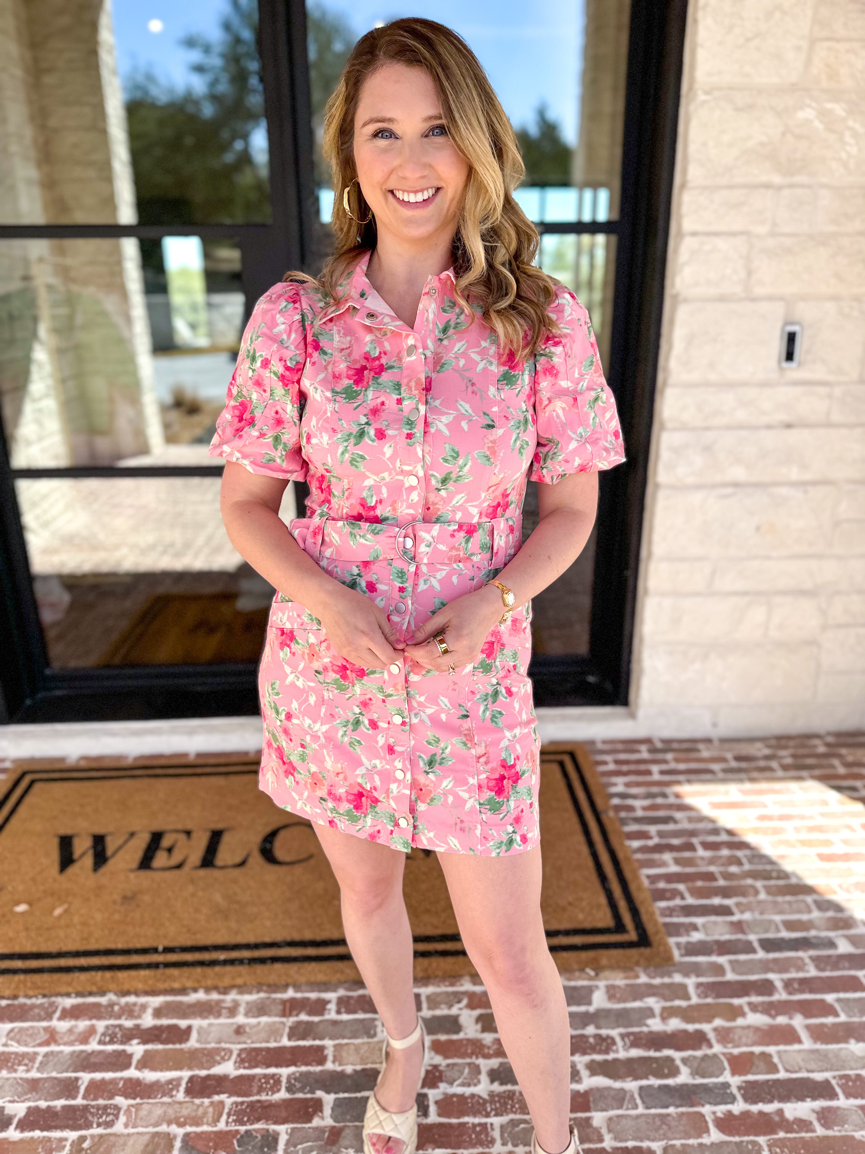 Pink Floral Denim Mini Dress July & June Women's Boutique Pink Floral Denim Mini Dress July & June Women's Boutique