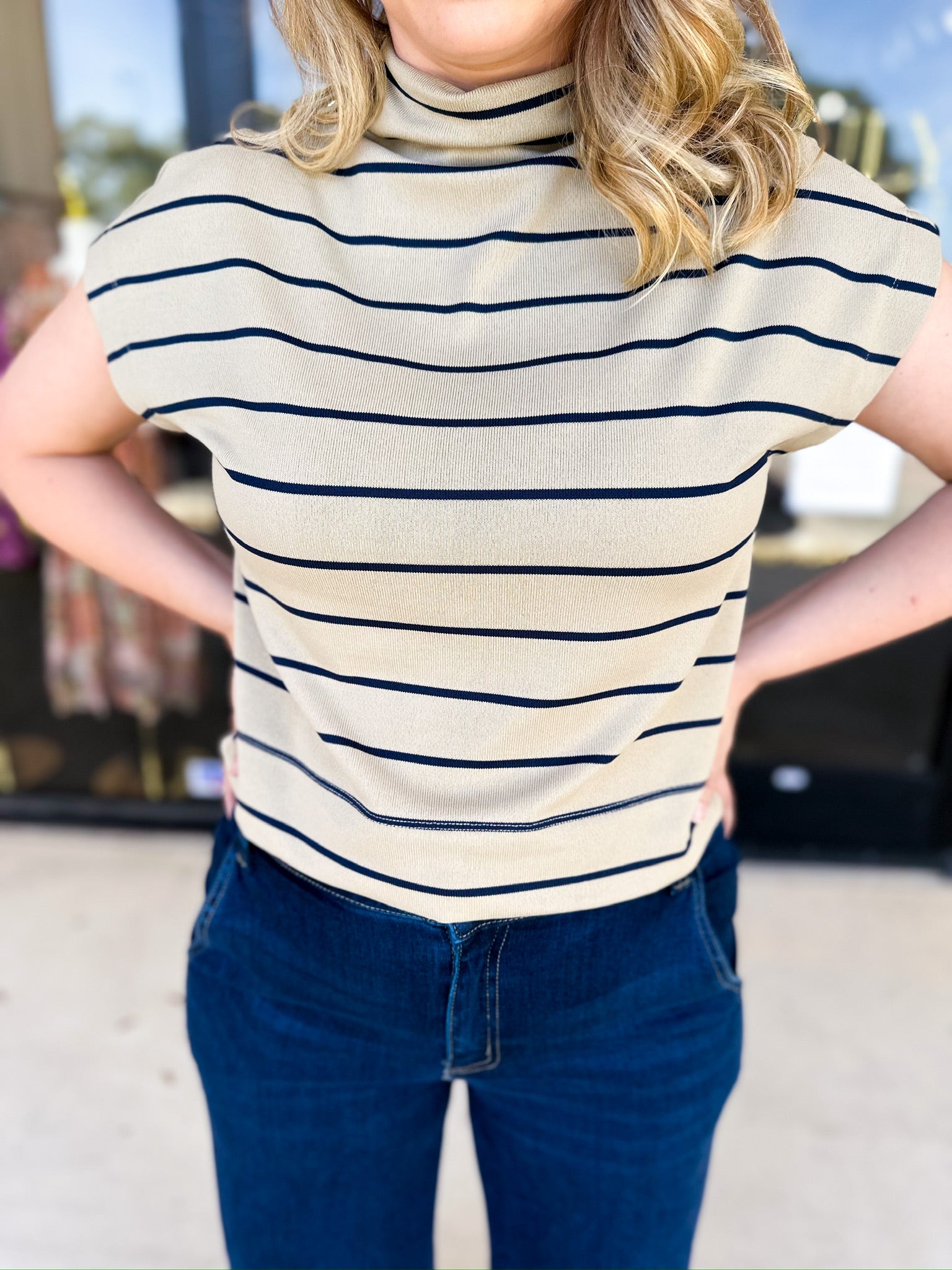 Oatmeal Stripe Comfy Tee-210 Casual Blouses-ENTRO-July & June Women's Fashion Boutique Located in San Antonio, Texas
