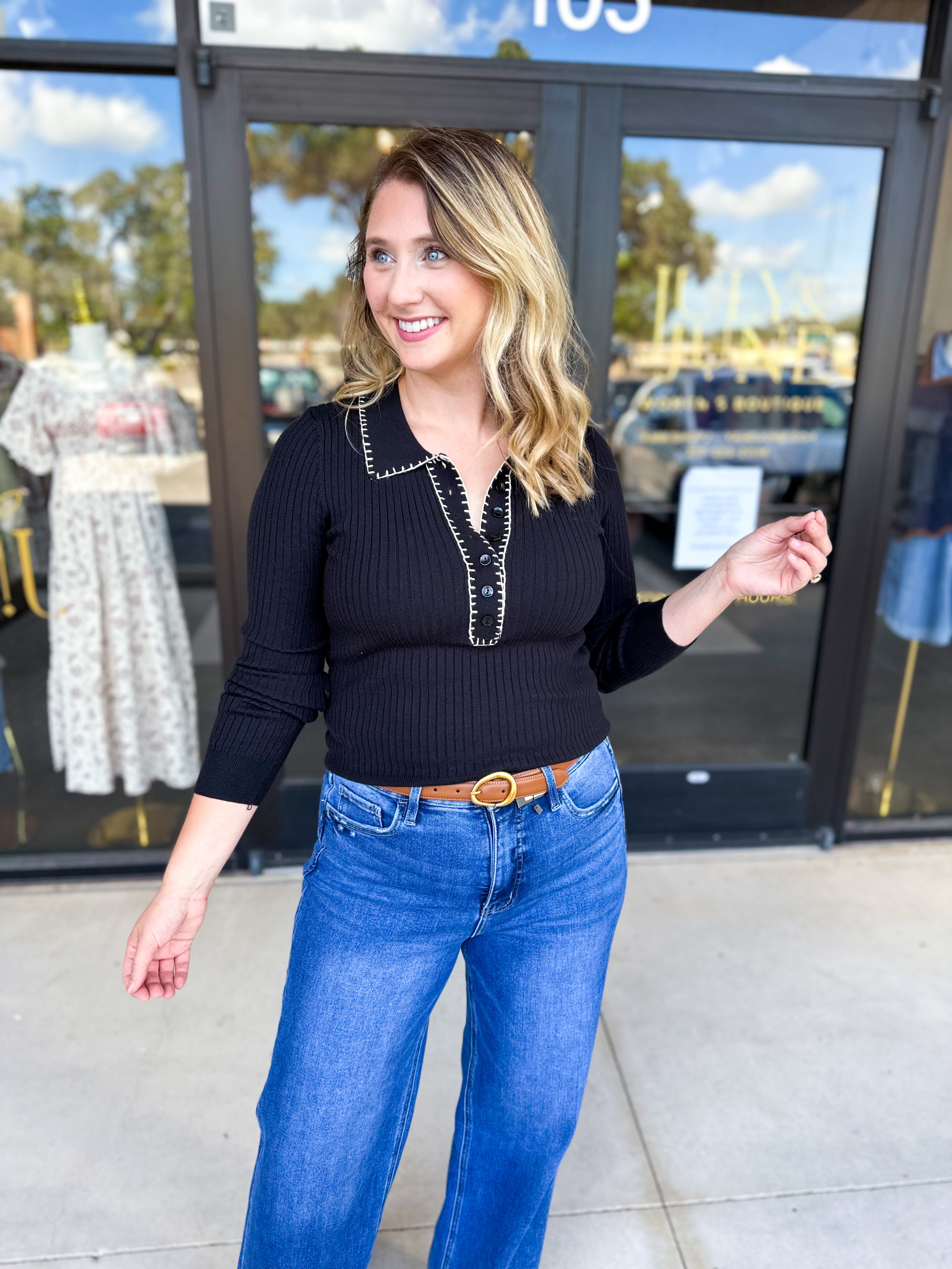 Tailored Knit Long Sleeve - Black-230 Sweaters/Cardis-LISTICLE-July & June Women's Fashion Boutique Located in San Antonio, Texas