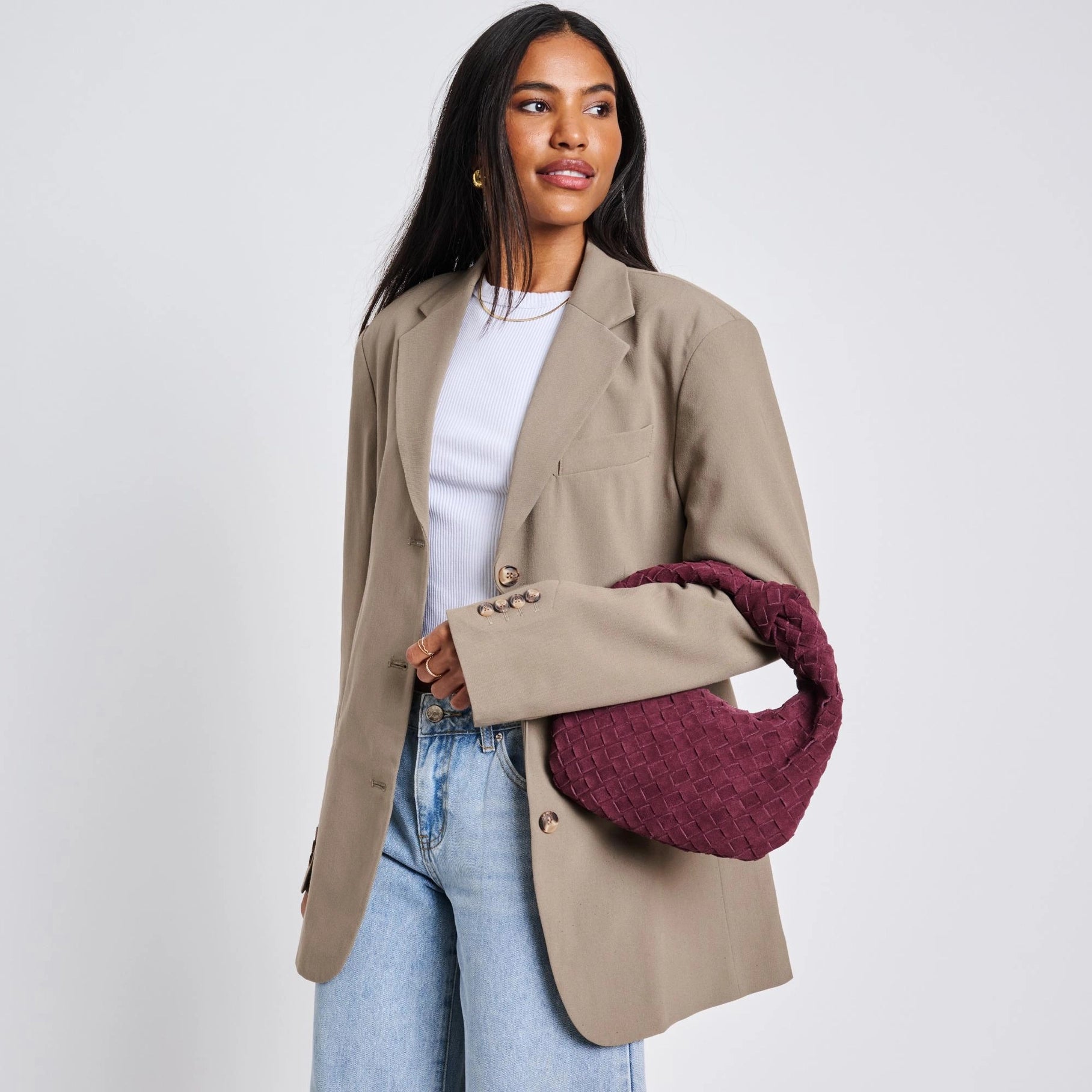 Autumn Woven Genuine Suede Leather Clutch - Wine-130 ACCESSORIES-Moda Luxe-July & June Women's Fashion Boutique Located in San Antonio, Texas