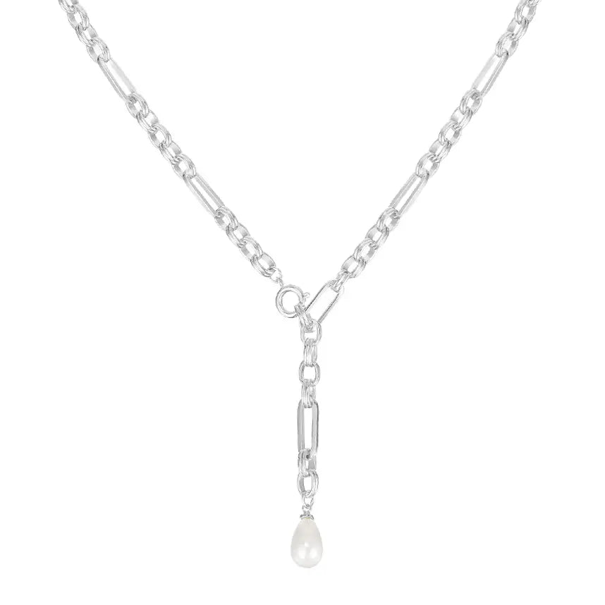 Natalie Wood - Allure Pearl Lariat Necklace in Silver-110 Jewelry & Hair-Natalie Wood-July & June Women's Fashion Boutique Located in San Antonio, Texas