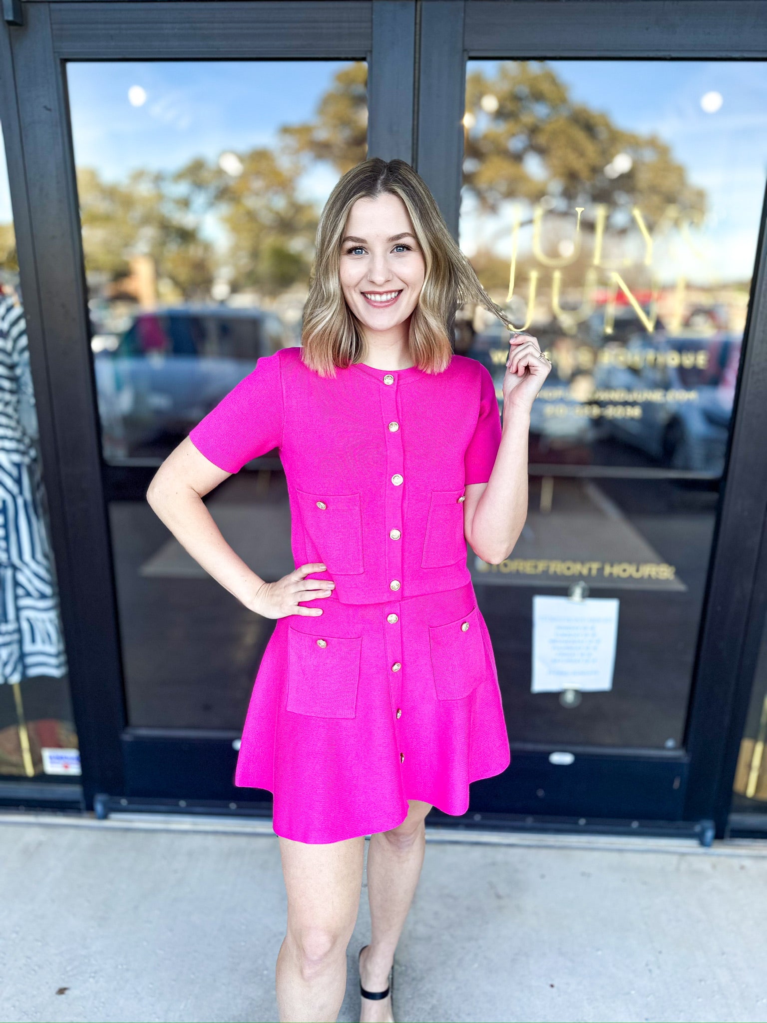 Posh Pink Short Sleeve Cardigan-230 Sweaters/Cardis-ENTRO-July & June Women's Fashion Boutique Located in San Antonio, Texas