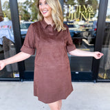 THML - Short Sleeve Collared Mini Dress - Chocolate-510 Mini-THML-July & June Women's Fashion Boutique Located in San Antonio, Texas