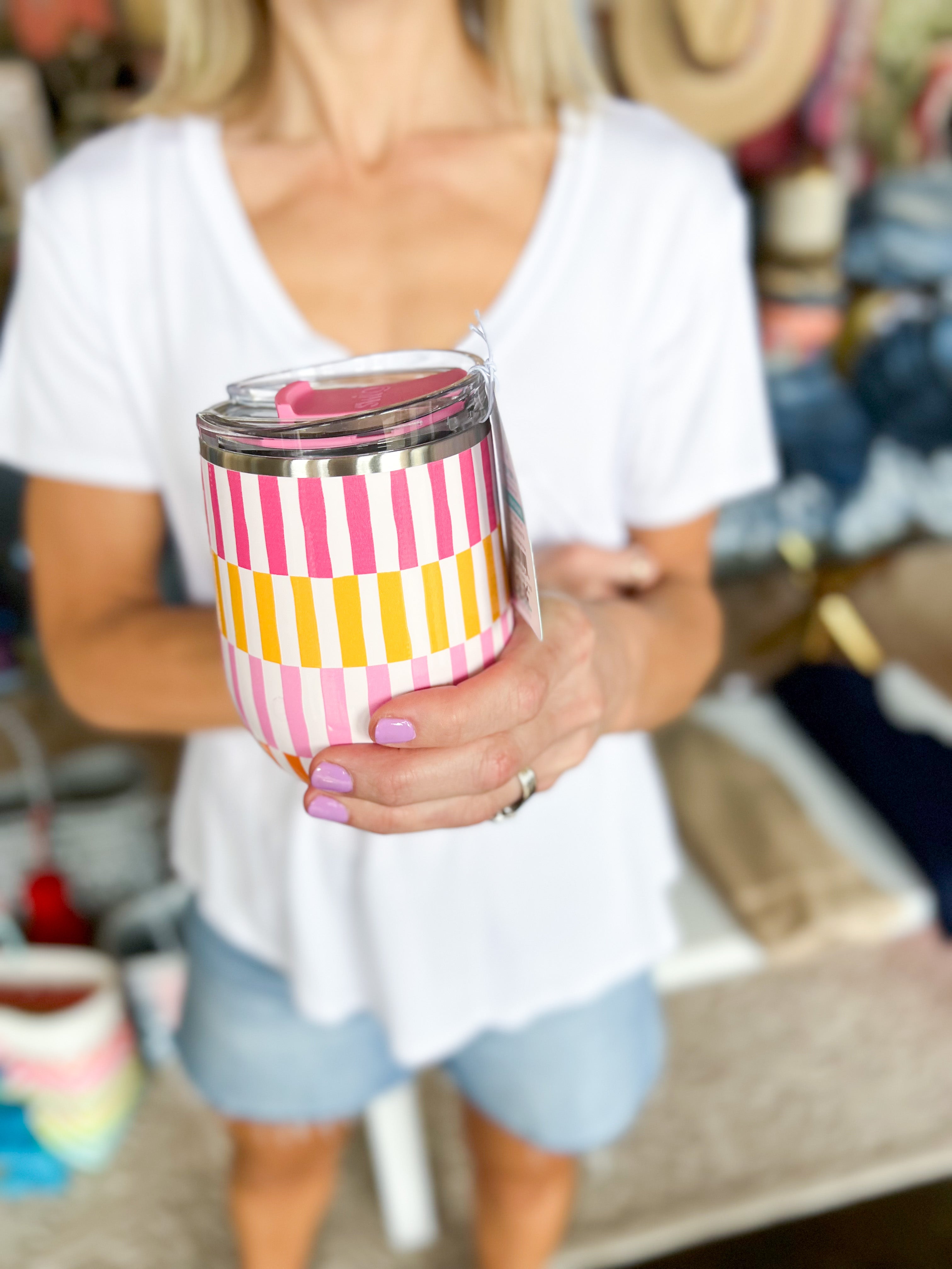 SWIG - Sherbet Stripe Stemless Wine Cup-140 Gifts + Home-SWIG-July & June Women's Fashion Boutique Located in San Antonio, Texas