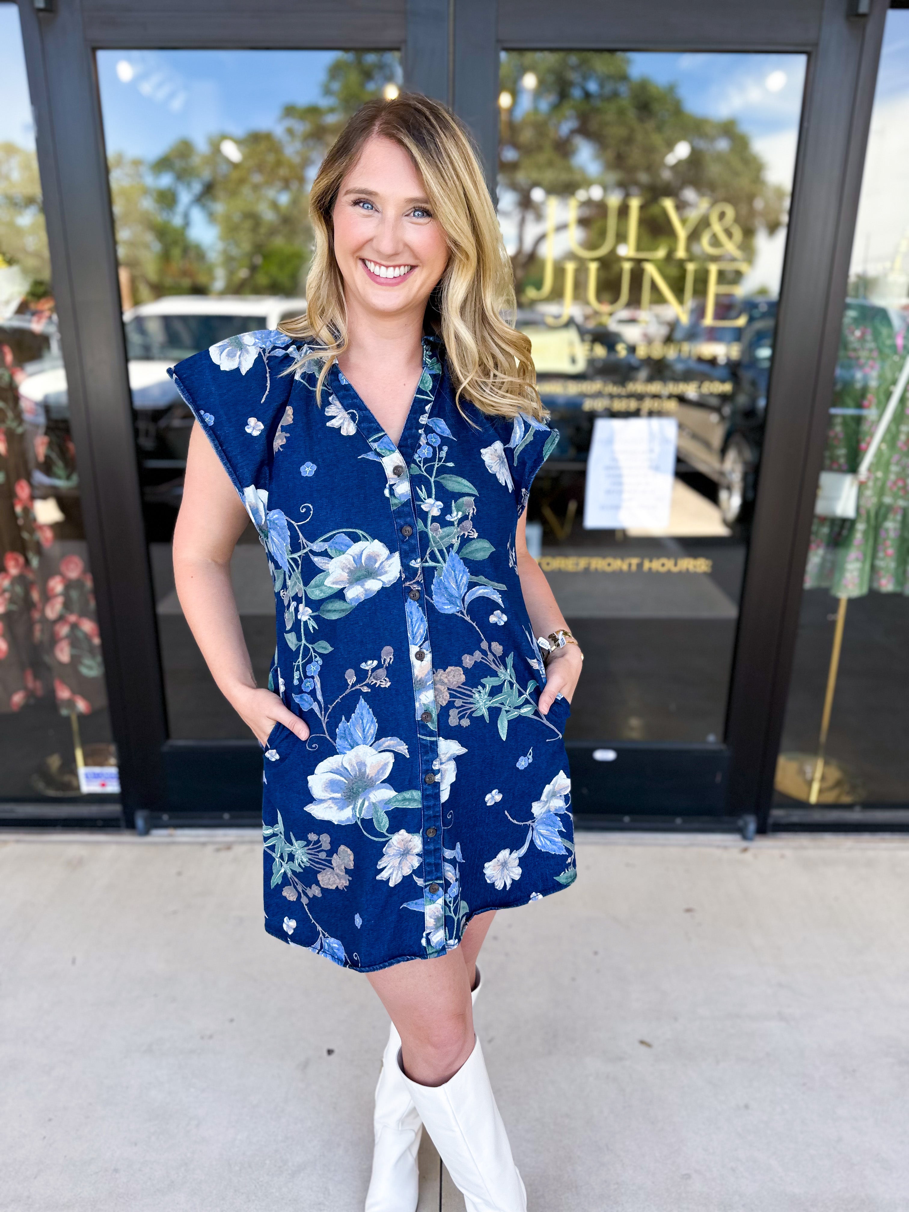 The Lainey Denim Mini Dress-510 Mini-ENTRO-July & June Women's Fashion Boutique Located in San Antonio, Texas