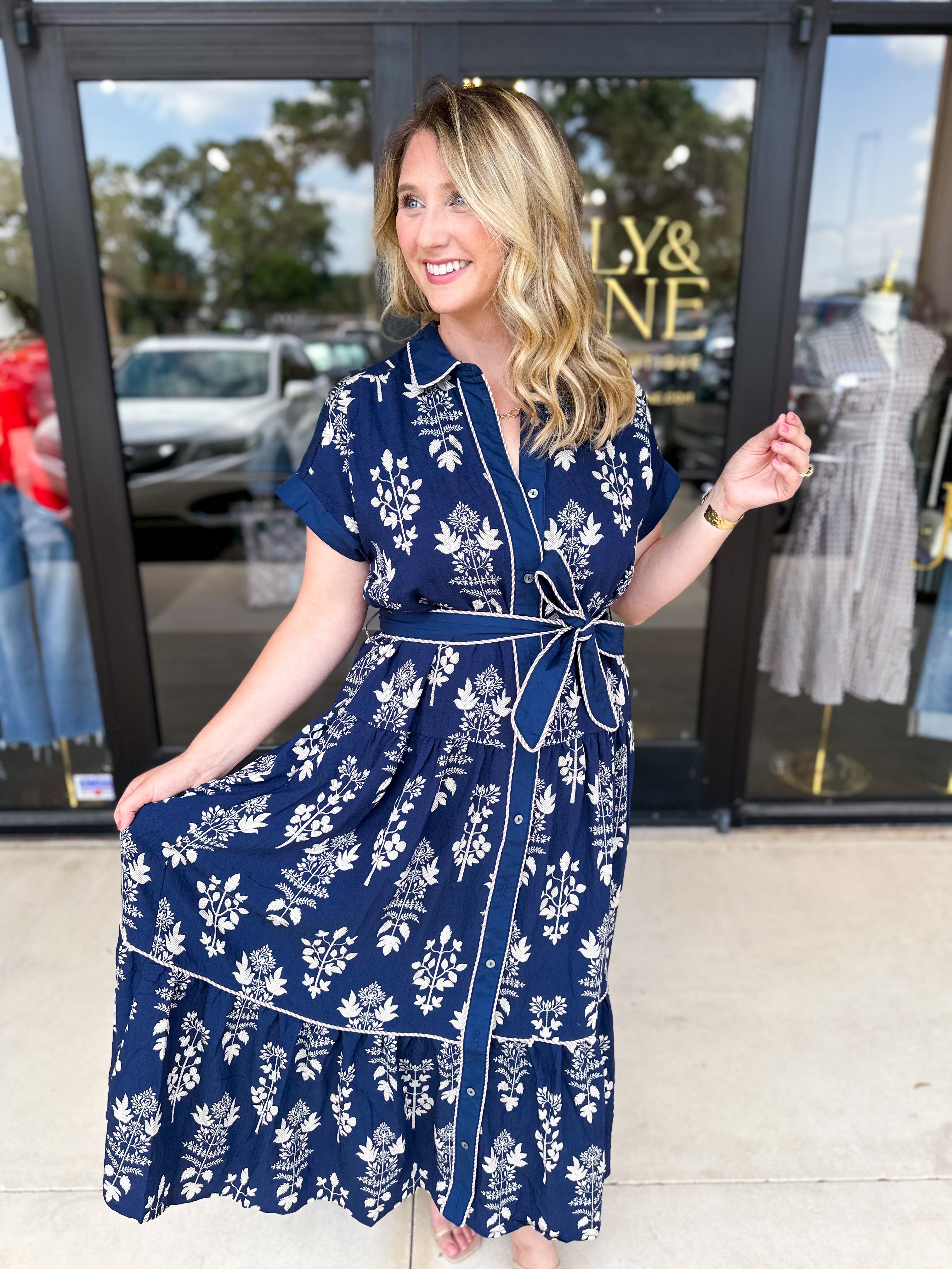 The Kailey Midi Dress - Navy-500 Midi-ENTRO-July & June Women's Fashion Boutique Located in San Antonio, Texas