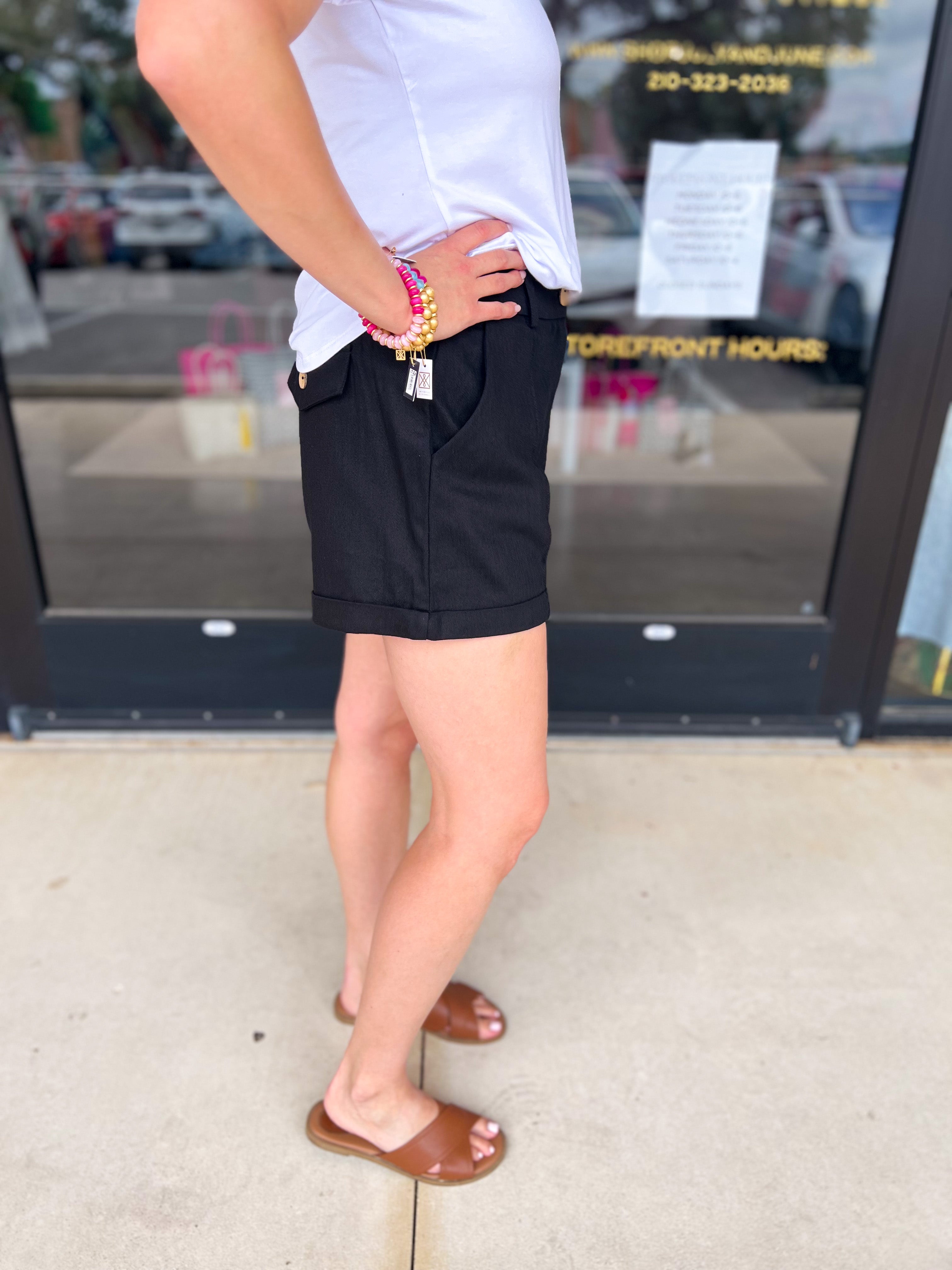 Upscale Shorts - Black-410 Shorts/Skirts-ENTRO-July & June Women's Fashion Boutique Located in San Antonio, Texas